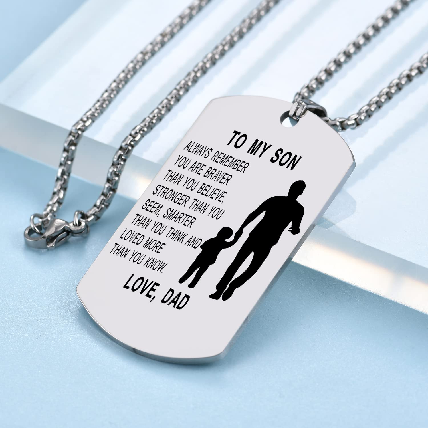 Engraved Dog Tag Necklace for Son - Birthday & Graduation Gift from Parents
