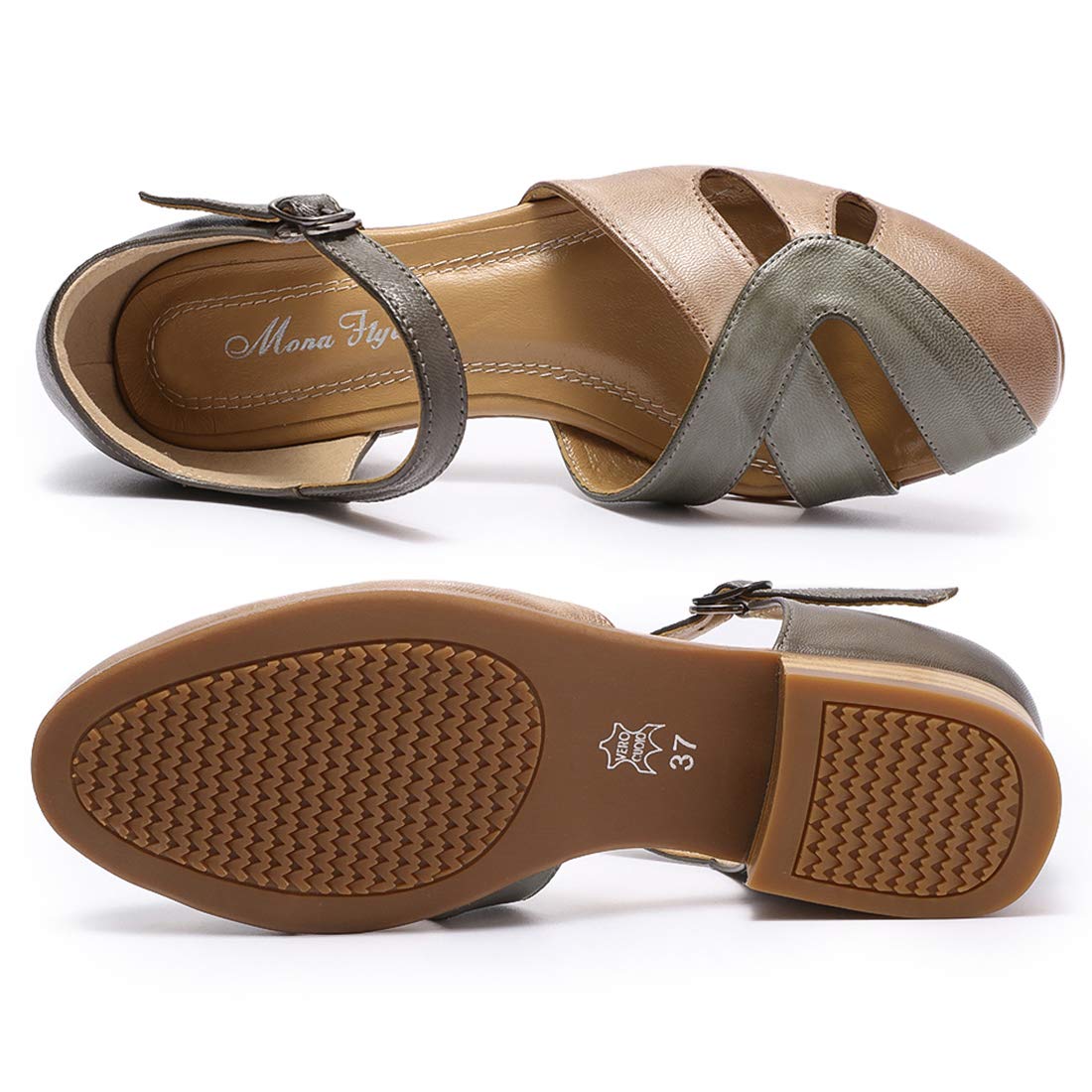 **Mona Flying Women's Leather Tatianna Dress Sandals – Closed Toe Low Heel Strappy Flats for Summer Casual Wear | Perfect for Weddings, Parties & Office**
