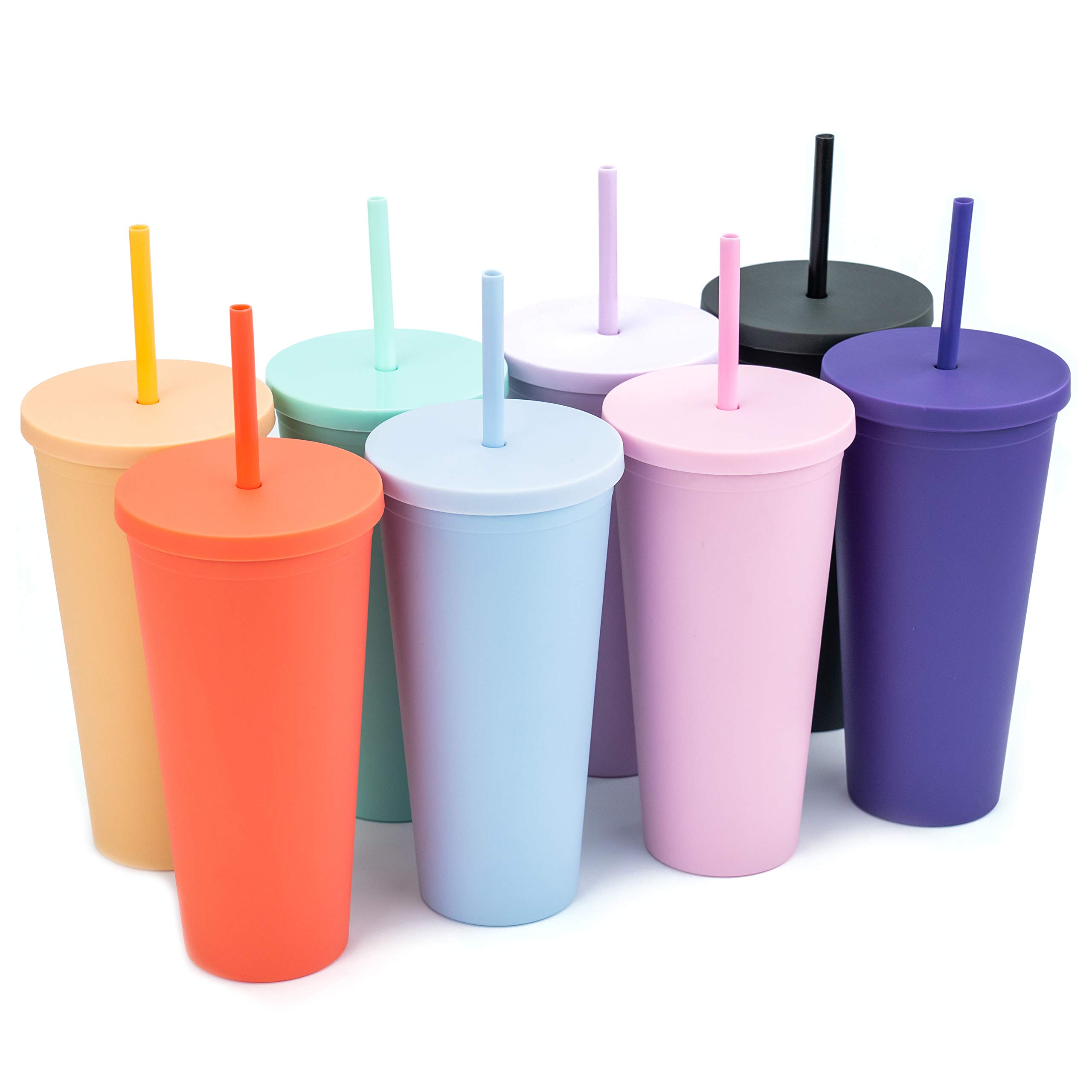 40 Pack 22oz Matte Pastel Acrylic Tumblers with Lids & Straws - Double Wall Insulated Reusable Cups, Bulk Drinkware for Parties, Restaurants, and Home Use - Includes Straw Cleaner (Multicolor)