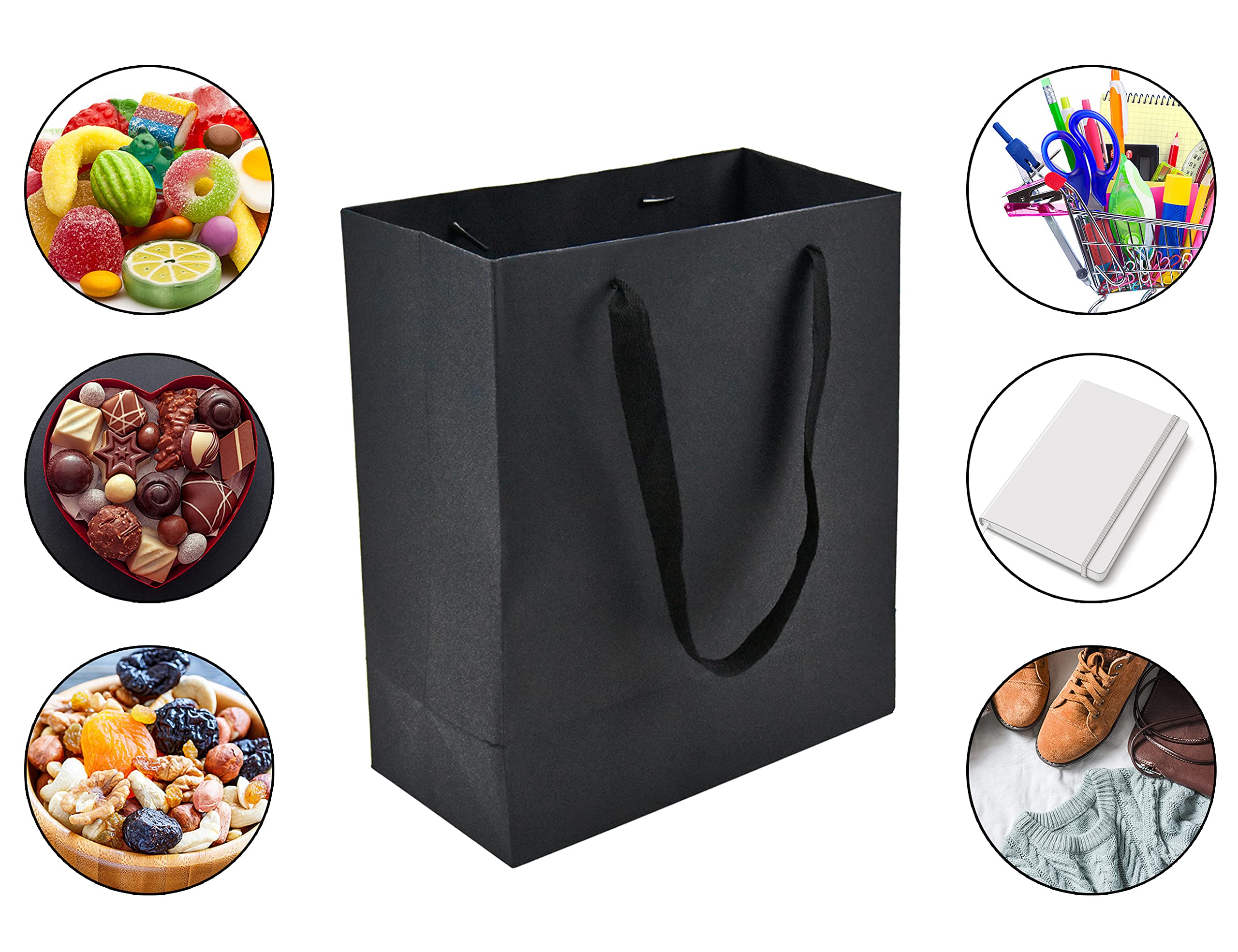HUAPRINT 30 Pack Black Paper Gift Bags with Ribbon Handles - 10x4.5x11 Inch Shopping Bags for Retail, Party Favors, Merchandise & Wedding - Eco-Friendly Elegant Packaging for Gifts, Events & Business