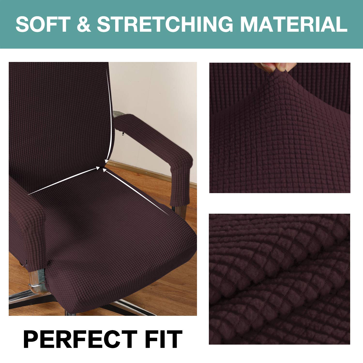 Stretchable Turquoise Office Chair Cover with Arms - Universal Removable Slipcover for Computer, Desk & Boss Chairs - Pet-Friendly Fabric Protector for Dogs & Cats - Perfect for Home Office & Workspaces (Brown)