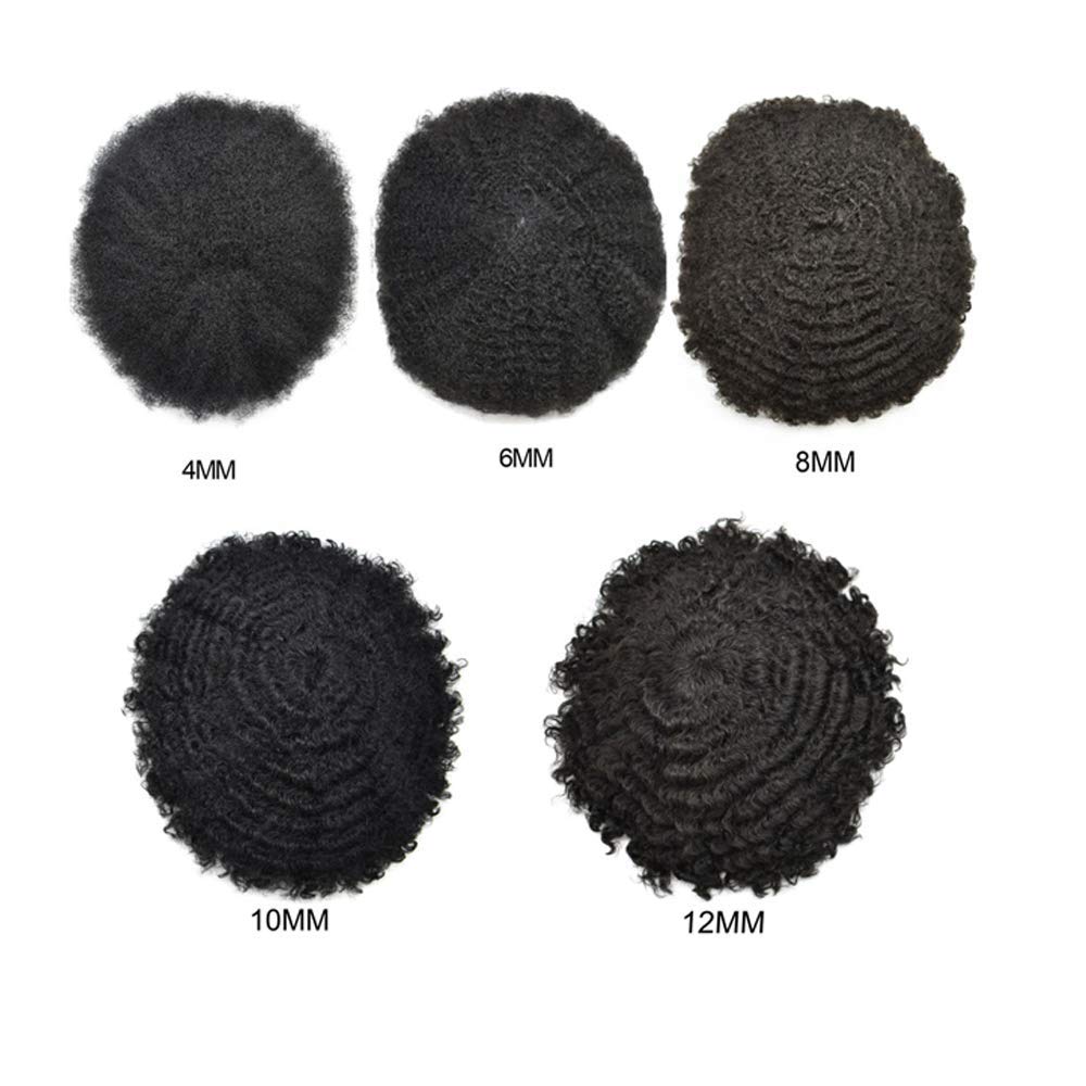 Afro Toupee for Black Men - 100% Human Hair Piece 8''X10'' Cuttable - African American Curly Unit (10mm Wave, Jet Black #1) - Perfect for Daily Wear, Cosplay & Hair Loss Solutions