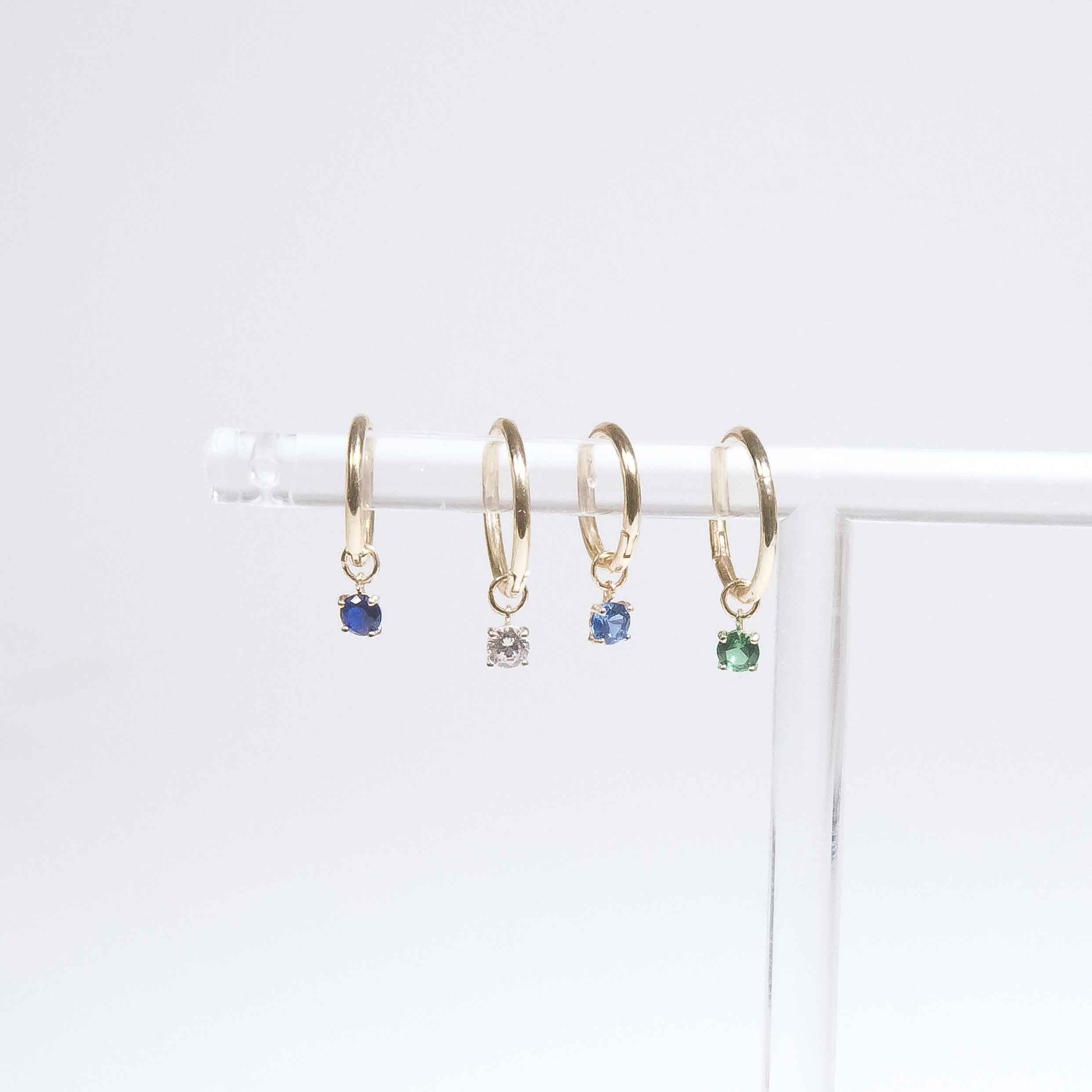 14K Yellow Gold Emerald Bezel Hoop Earrings with 8mm Hoop Charm - Elegant Dangle Earrings for Women, Perfect for Weddings, Parties & Special Occasions