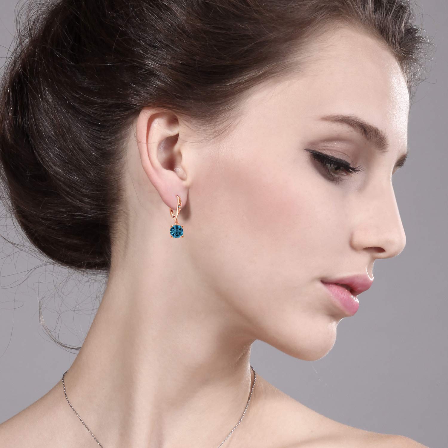 7MM Cushion Cut Gemstone & Diamond Drop Earrings for Women - 925 Sterling Silver Birthstone Jewelry | Elegant Dangle Earrings Gift for Mom, Wife, Her | Perfect for Weddings, Anniversaries & Special Occasions