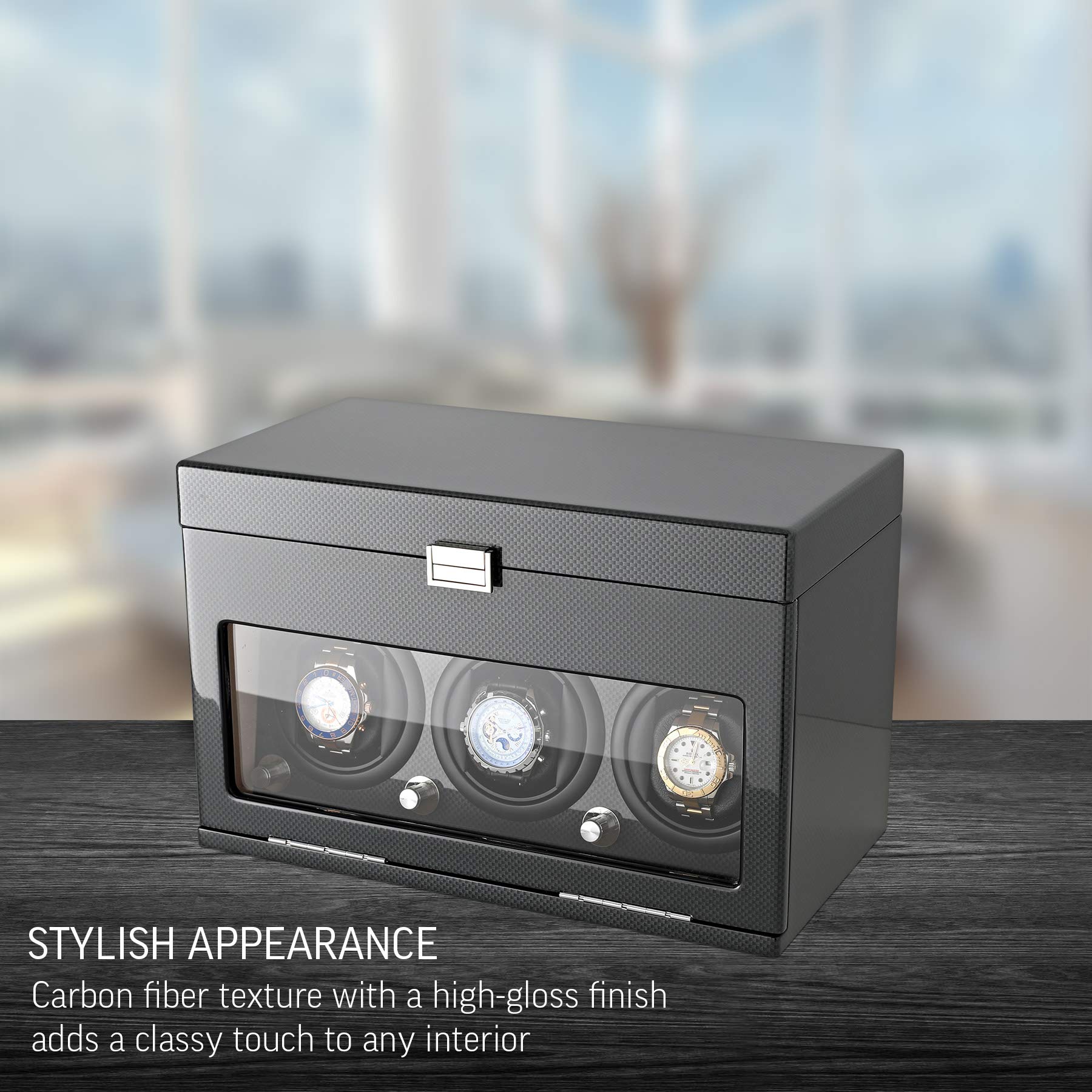 Premium Automatic Watch Winder for 3 Watches with 12-Slot Storage Box - Perfect for Watch Collectors & Luxury Timepiece Enthusiasts | Home Display & Travel Protection