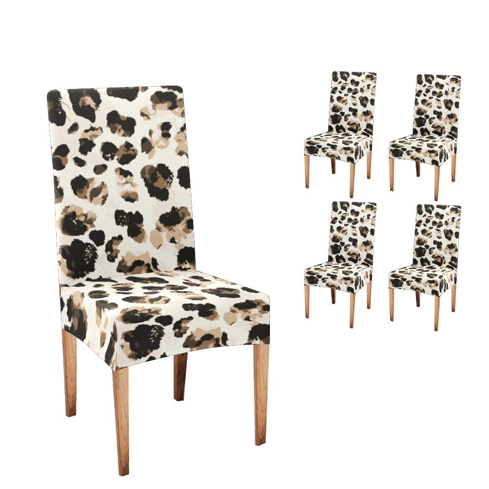 Stylish Leopard Print Dining Chair Covers Set of 4 - Spandex Stretch Slipcovers for Kitchen, Living Room & Party Decor - Waterproof & Washable Seat Protectors
