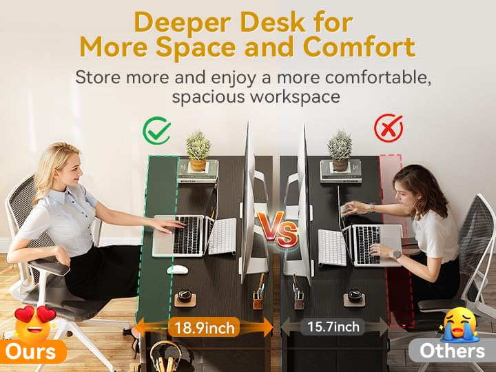 48 Inch Modern Computer Desk with 8 Fabric Drawers - Large Storage Office Desk for Home Office, Study & Gaming - Black | Perfect for Small Spaces & Work from Home Setup