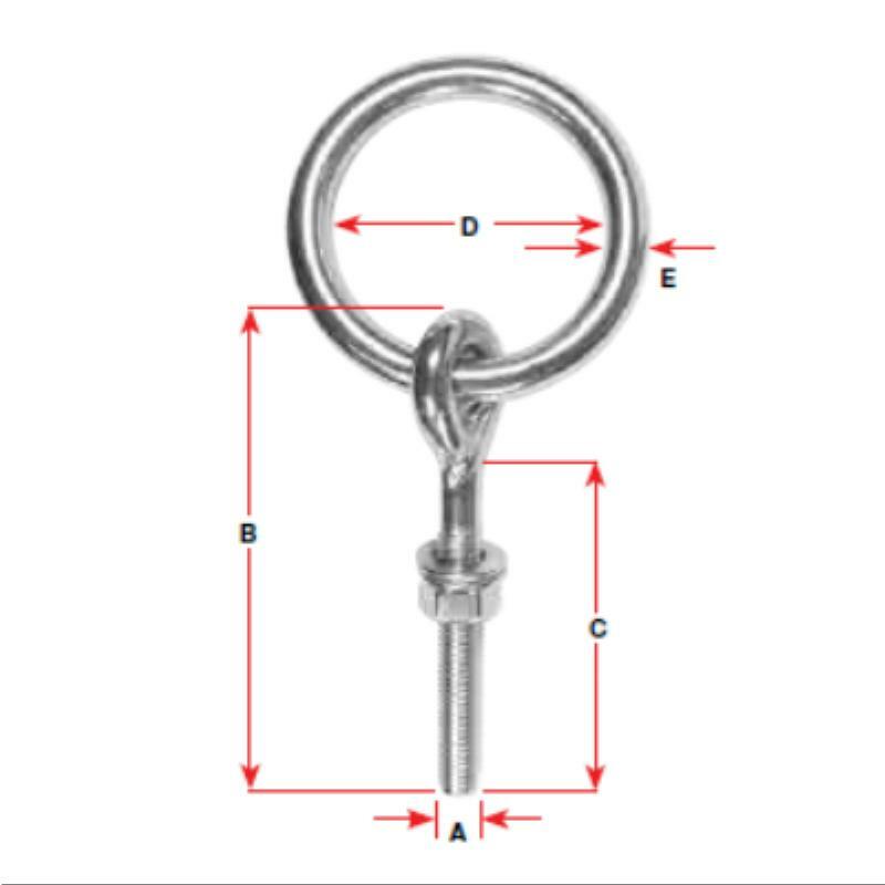 Stainless Steel BLA Ring Bolts - Heavy Duty Marine & Industrial Hardware for Boats, RVs, and Construction - Corrosion Resistant Eye Bolts for Secure Rigging and Tie-Downs
