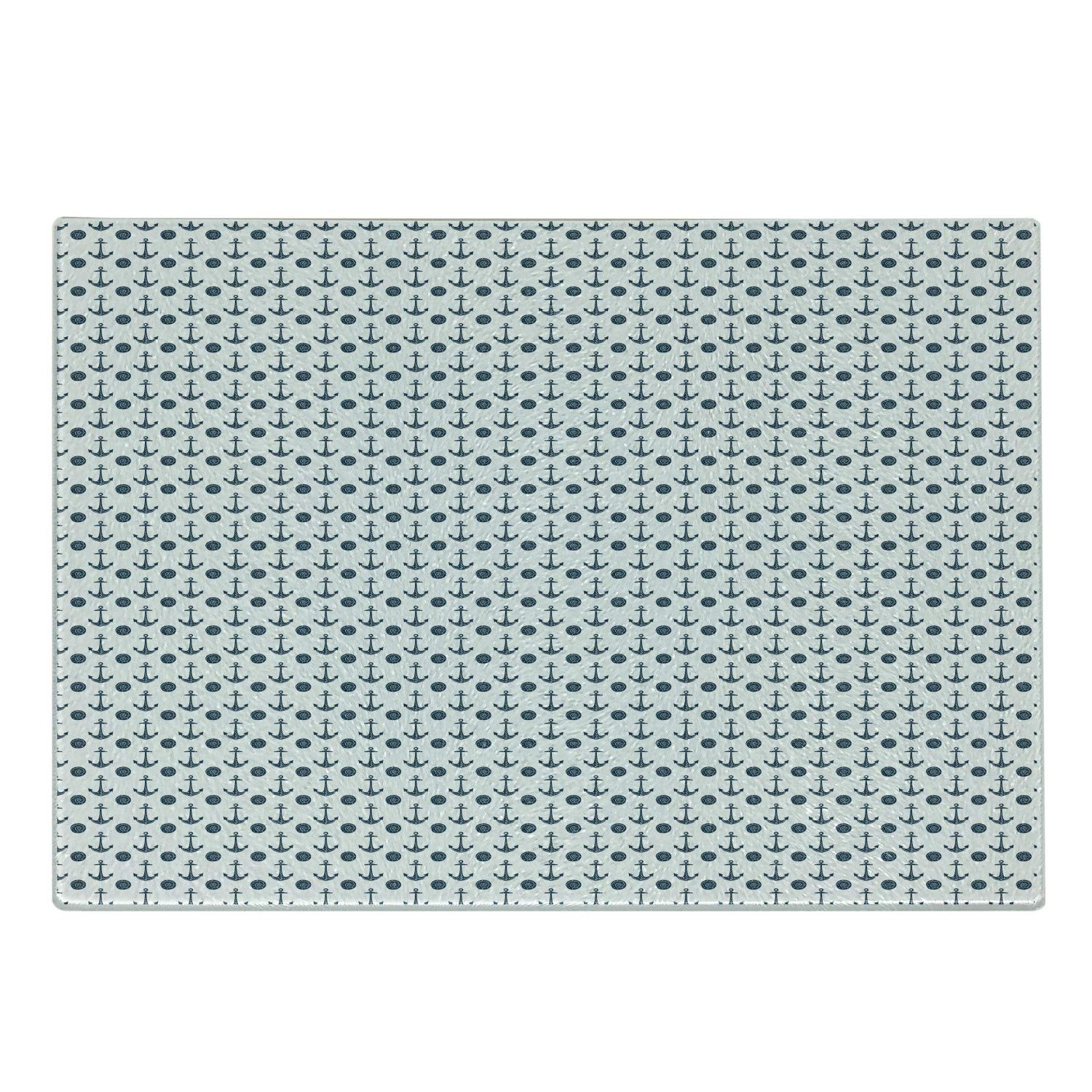 Ambesonne Nautical Blue Tempered Glass Cutting Board - Monochrome Anchor & Shell Pattern - Small Decorative Serving Board in Dark Teal & White | Perfect for Kitchen Prep, Charcuterie Display & Summer Entertaining