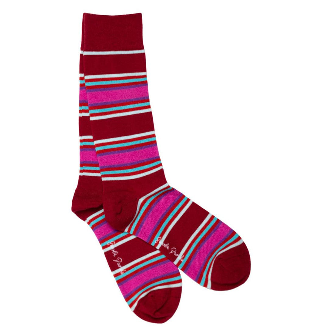 Burgundy & Pink Striped Socks for Women & Men - Soft Comfortable Casual Crew Socks - Perfect for Daily Wear, Workout & Gifts