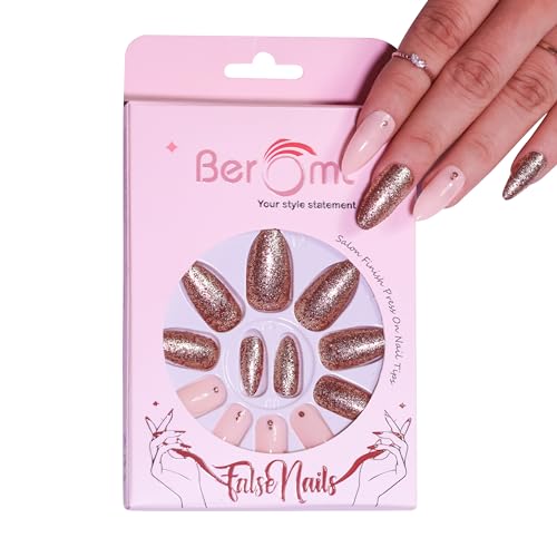 Beromt 12-Piece Everlasting French Tip Artificial Nail Set - Acrylic Full Cover Fake Nails with Adhesive Stickers & Nail File (Style BFN775BPN) | Perfect for Salon, Home Manicure, Parties & Special Occasions