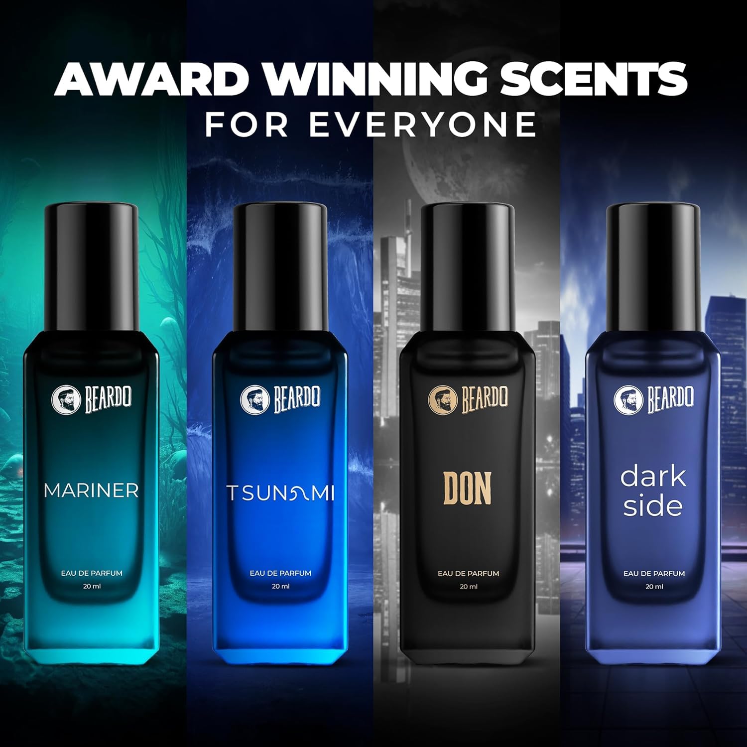 Beardo Day Perfume Set for Men & Women - 4 x 20ml Long Lasting Fresh Aquatic Fragrances | Unisex Cologne Gift Combo | Perfect for Daily Wear, Office & Special Occasions