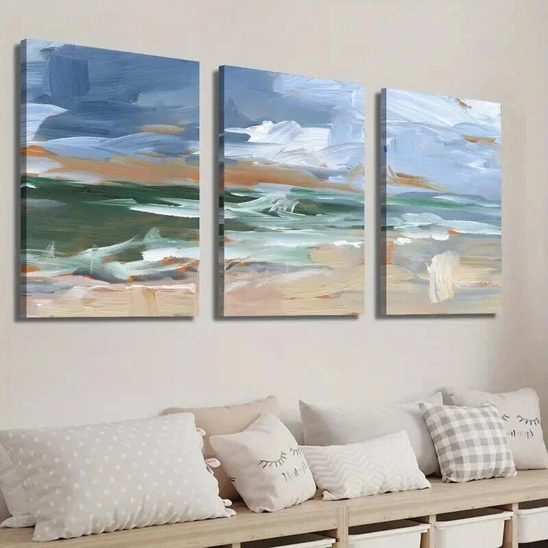 3-Piece Abstract Beach Nautical Landscape Wall Art Set - Framed Canvas Prints 50x70cm (20x28in) | High Quality Australian-Made Ready-to-Hang Wall Decor | Perfect for Living Room, Bedroom, Office & Coastal Home Decor