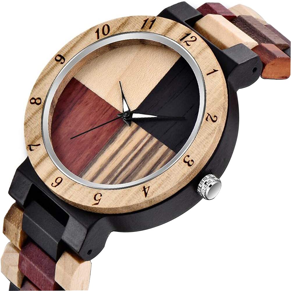 Stylish Unisex Wooden Watch for Women & Men - Handmade Zebra Wood & Bamboo Bracelet, Unique Geometric Design, Elegant Quartz Movement - Perfect for Casual Wear, Outdoor Adventures & Eco-Friendly Gifts