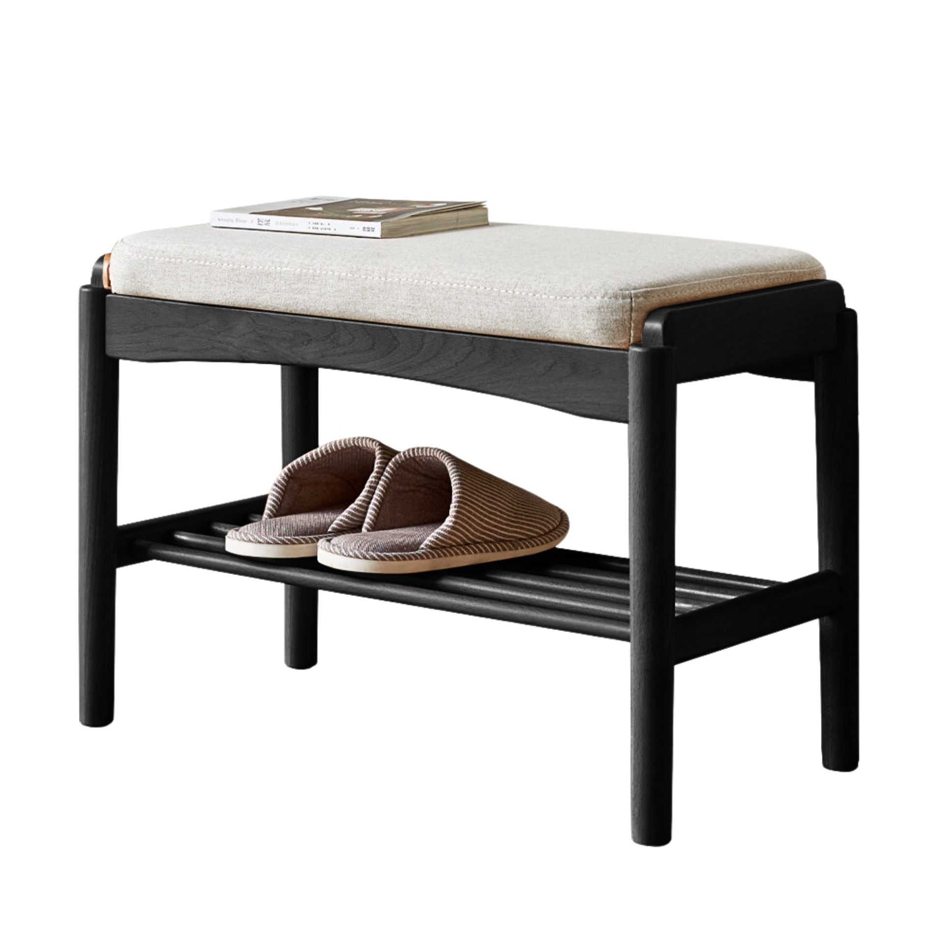 23x12x16 inch/ 60x30x42cm/ Black color/ Oak bench smoked fabric - beige