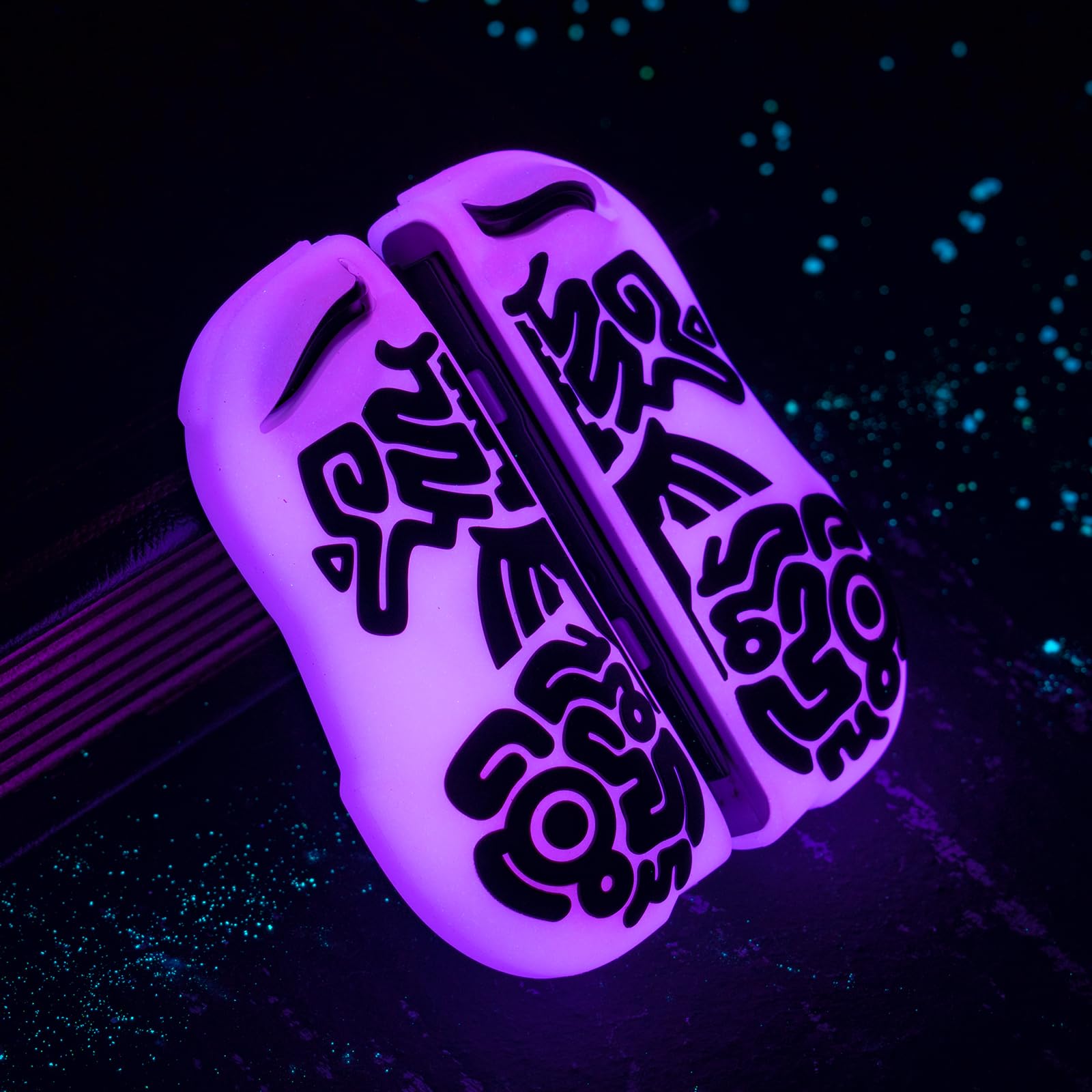 Glow in The Dark Soft TPU Protective Cover Case for Nintendo Switch & Switch OLED Joycon Controller - Luminous Silicone Cover with 2 Thumb Grip Caps (Purple) | Anti-Slip, Comfortable Grip for Gaming at Night or Low Light Conditions