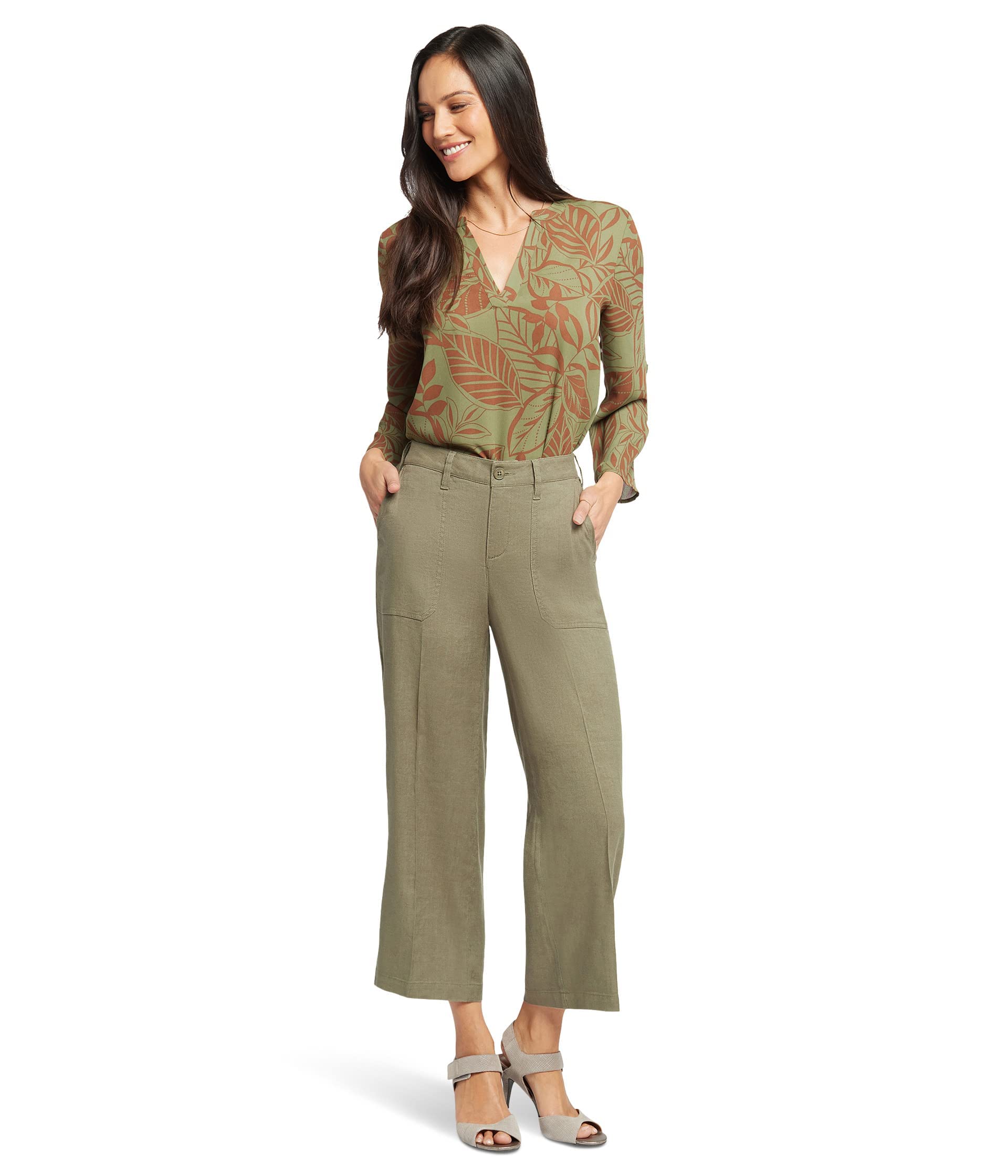 NYDJ Women's Wide Leg Cropped Cargo Pants - Avocado Green Size 6 (25