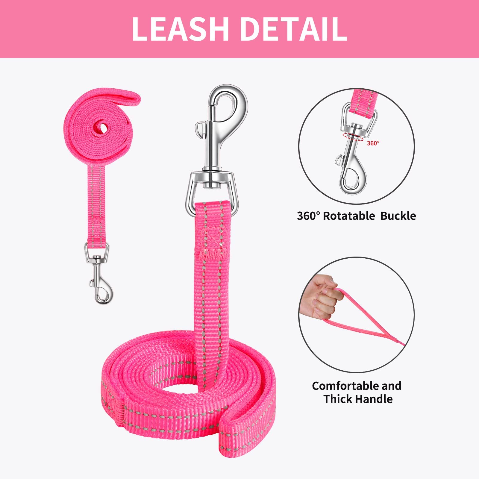 AMTOR No Escape Small Dog Harness with Leash Set - Easy Walk Puppy Vest for Training & Walking - Reflective Step-in Soft Dog Harness for XS, S, M, L, XXS Sizes (Fuchsia) - Perfect for Outdoor Adventures, Night Walks & Pet Training