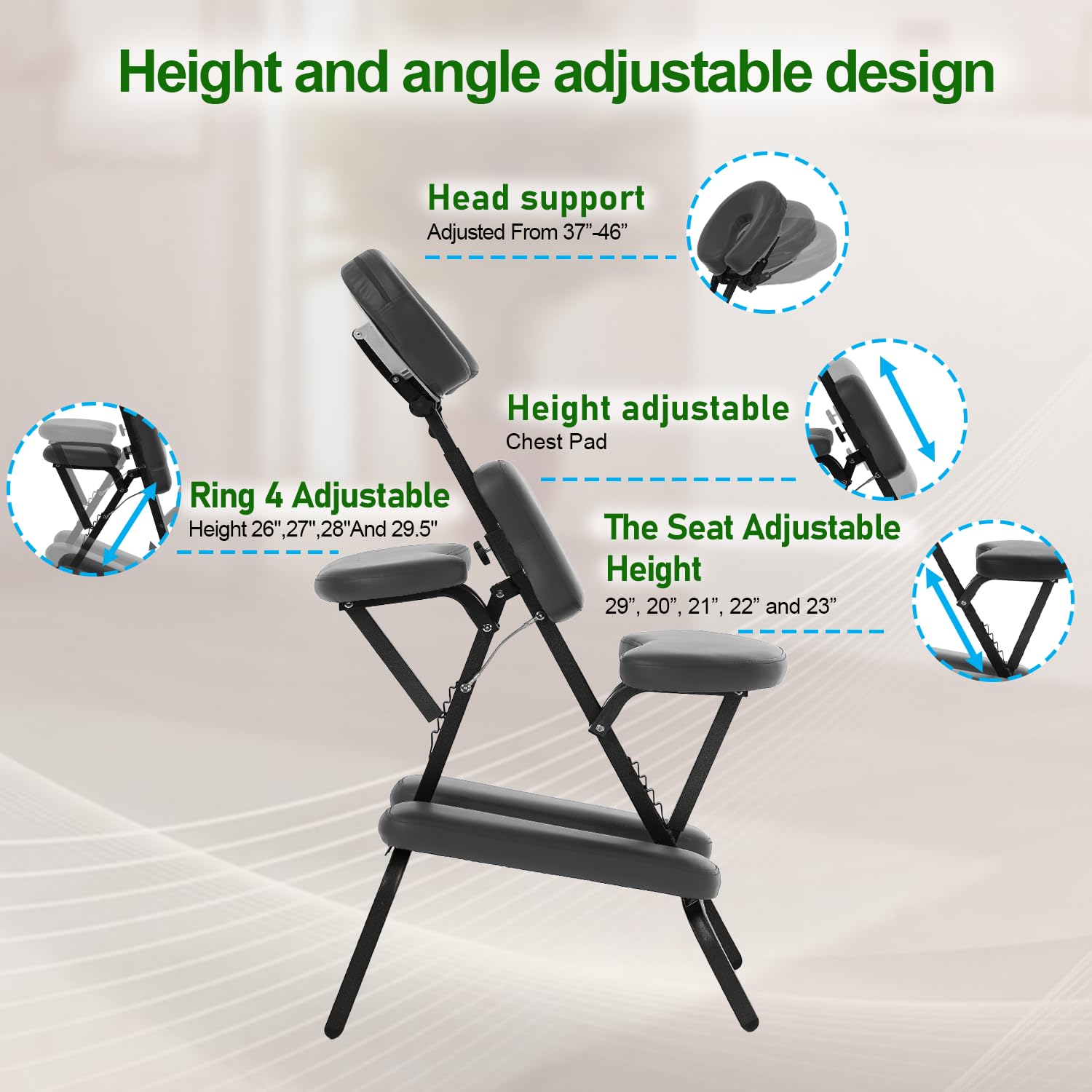 Portable Massage Chair for Tattoo & Spa - Foldable Adjustable Salon Chair with High Density Foam & Facial Brace - Black (Ideal for Tattoo Studios, Spas, Salons & Home Relaxation)