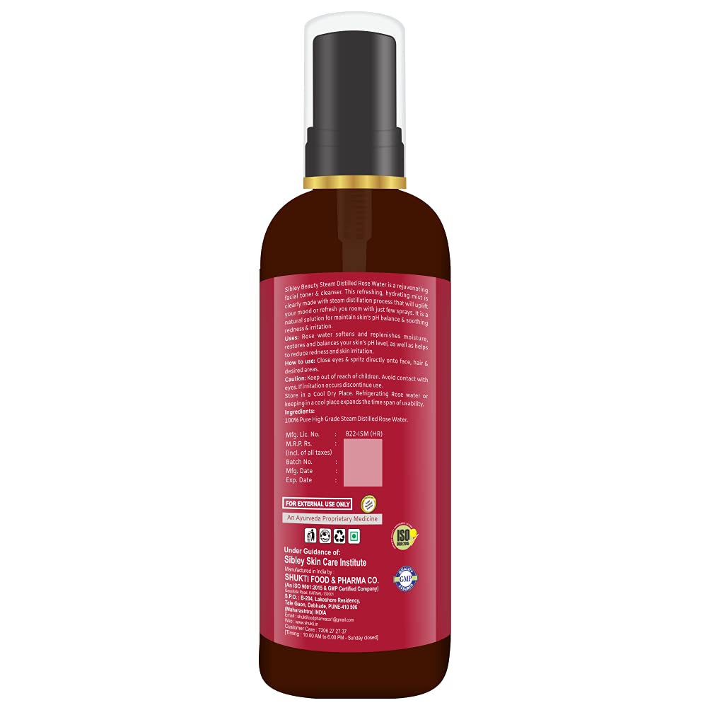 **Sibley Beauty Pure Rose Water Gulab Jal Spray - 100% Steam Distilled Natural Rose Hydrosol (200ml) for Face, Hair & Aromatherapy**