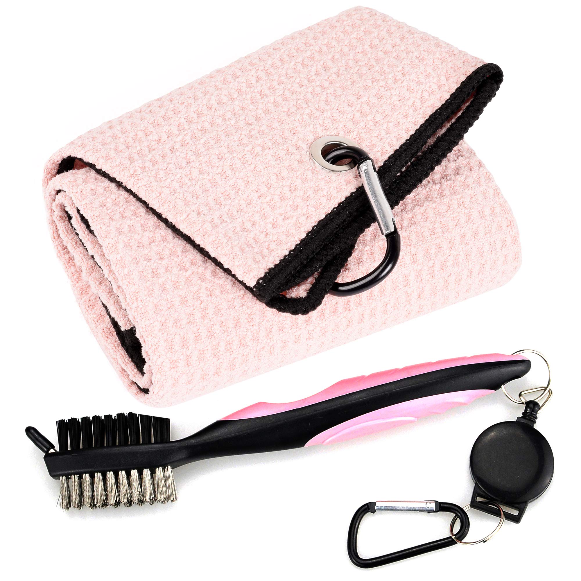 Premium Microfiber Waffle Pattern Golf Towel with Club Cleaning Kit | Tri-Fold Design, Retractable Brush & Groove Cleaner | Perfect for Golfers, Travel & Sports Enthusiasts
