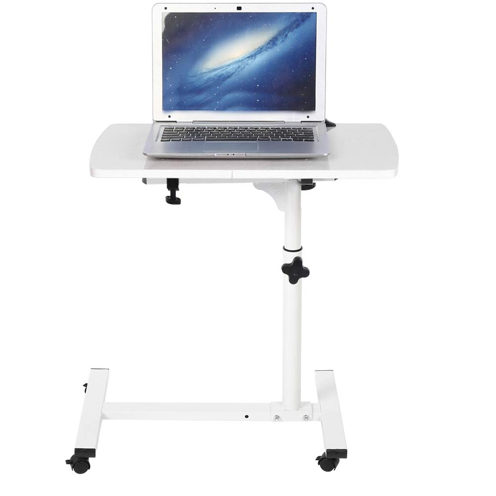 LYJL White Portable Multifunctional Rolling Laptop Desk - Adjustable Height Bed Tray with Wheels for Sofa, Office, Study & Snack Use - Perfect for Working, Reading & Dining in Bed or Living Room