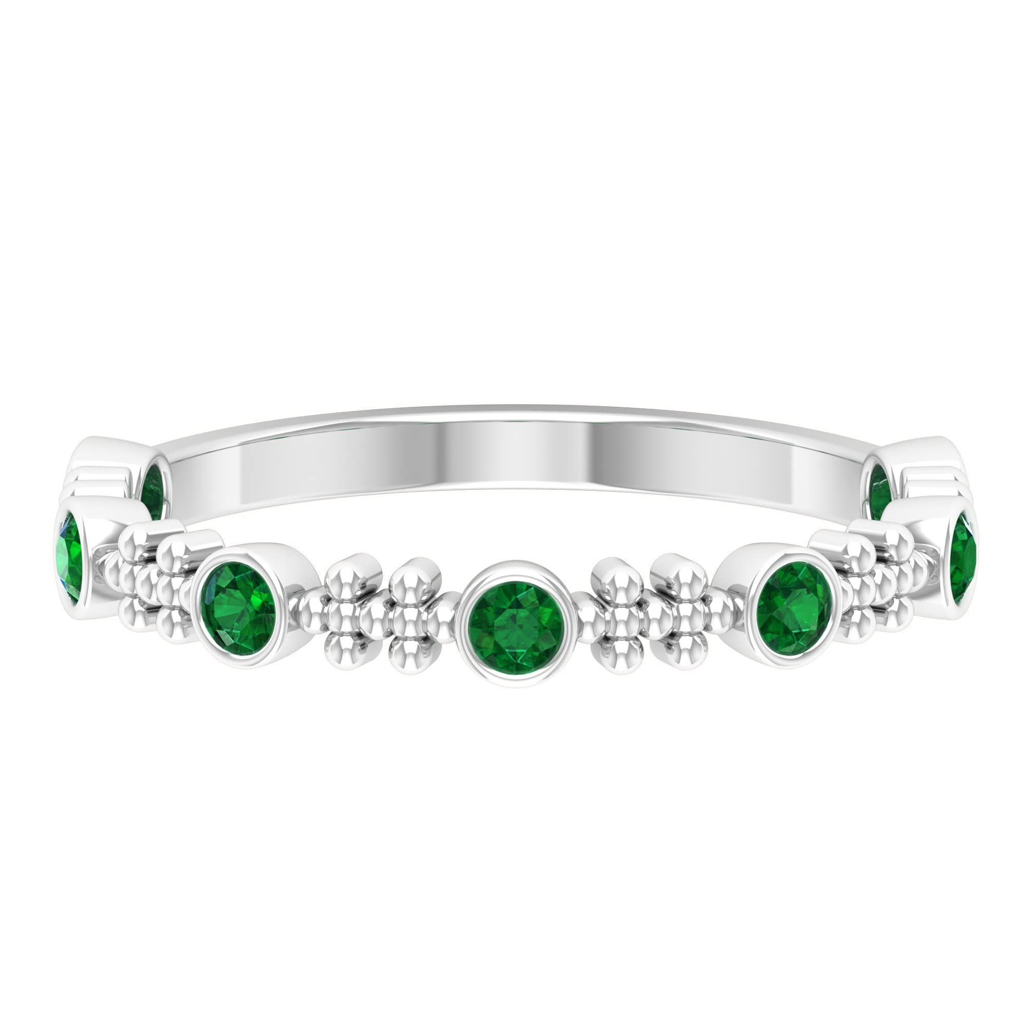 1/4 CT Emerald Half Eternity Ring - 14K Solid Gold Beaded Wedding Band, Minimalist Emerald Semi Eternity Ring for Women - Perfect for Anniversary, Engagement & Everyday Elegant Jewelry