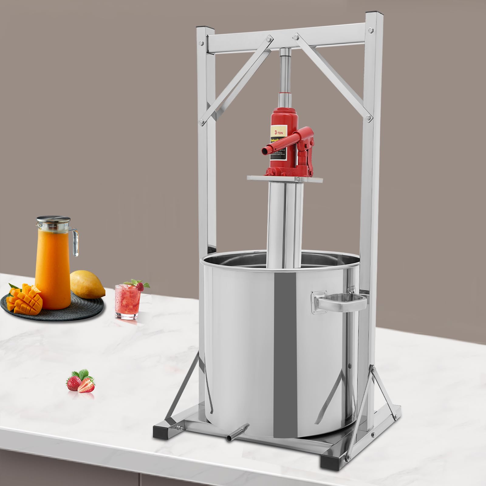 36L Hydraulic Fruit Wine Press for Apple, Carrot, Orange, Berry & Vegetables - Stainless Steel Juice Extractor for Homemade Wine, Cider, Cheese, Tinctures & Herbal Extracts - Perfect for Home Brewing, Farm Use & DIY Juice Making