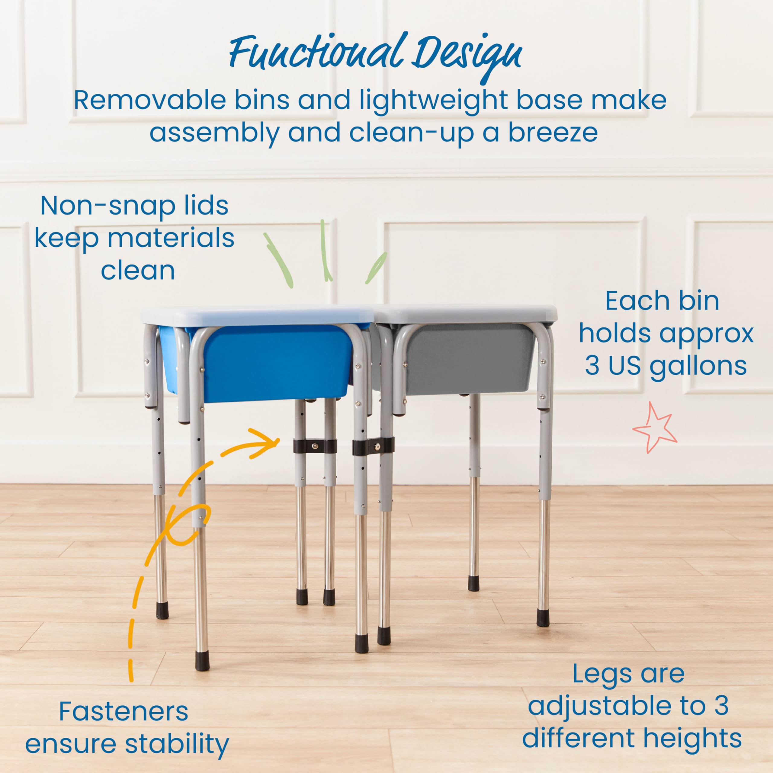 ECR4Kids Adjustable 2-Station Sand and Water Play Table with Sensory Bins - Grey & French Blue for Kids' Outdoor & Indoor Sensory Play Activities