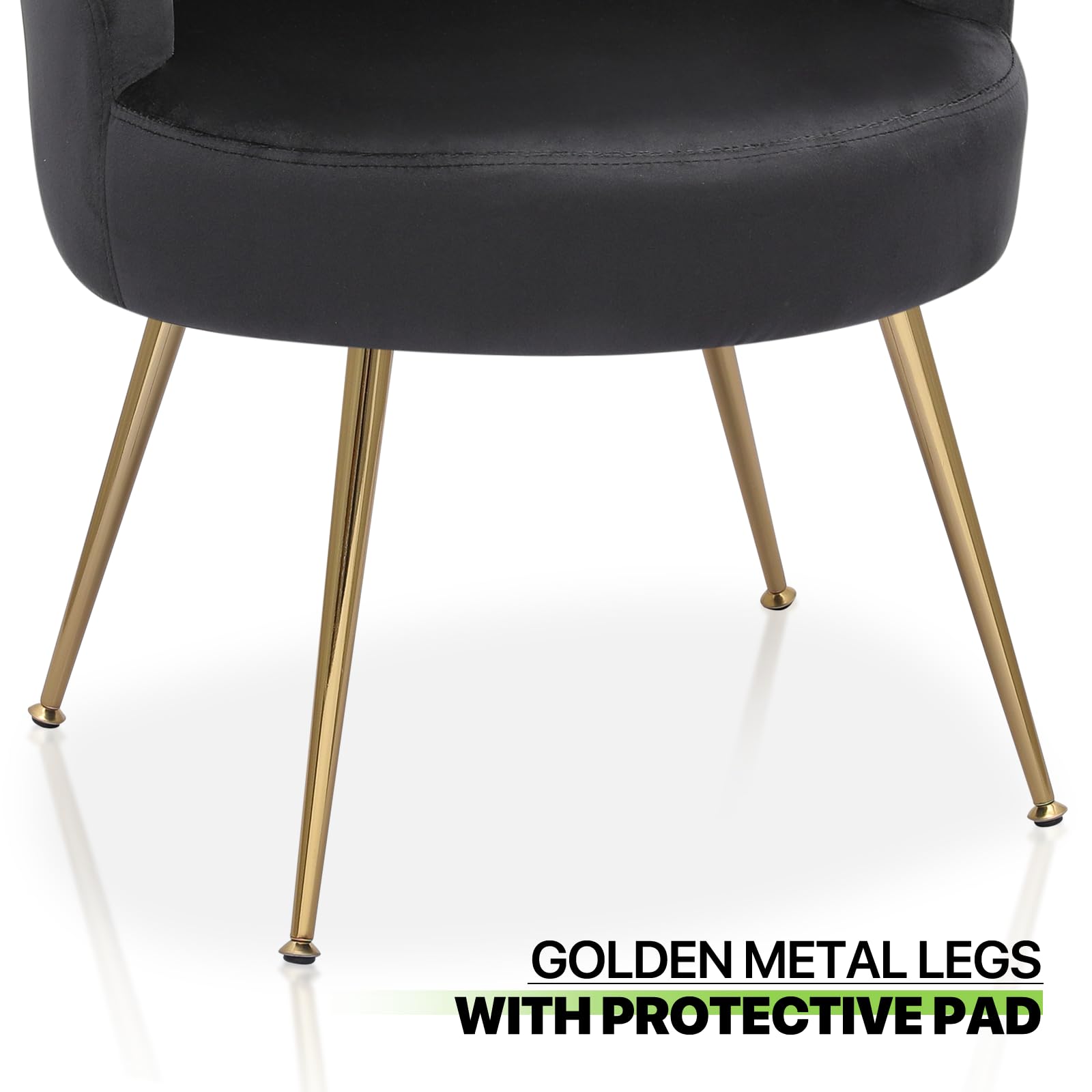 Magshion Black Velvet Vanity Chair with Metal Legs - No Wheels, Back Support Accent Chair for Bedroom, Living Room & Makeup Area - Comfy Upholstered Seat for Girls & Women (Perfect for Dressing Table, Beauty Station & Home Decor)
