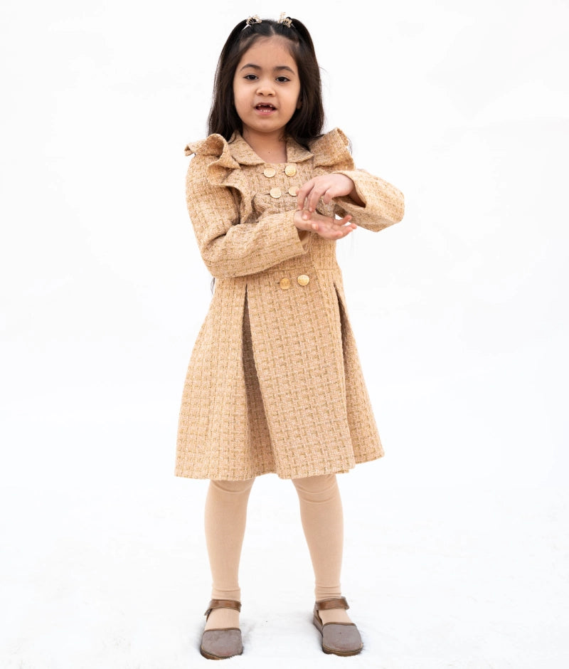 Pre Order: Elegant Beige Tweed Frock Dress for Women - Perfect for Office Wear, Cocktail Parties & Special Occasions