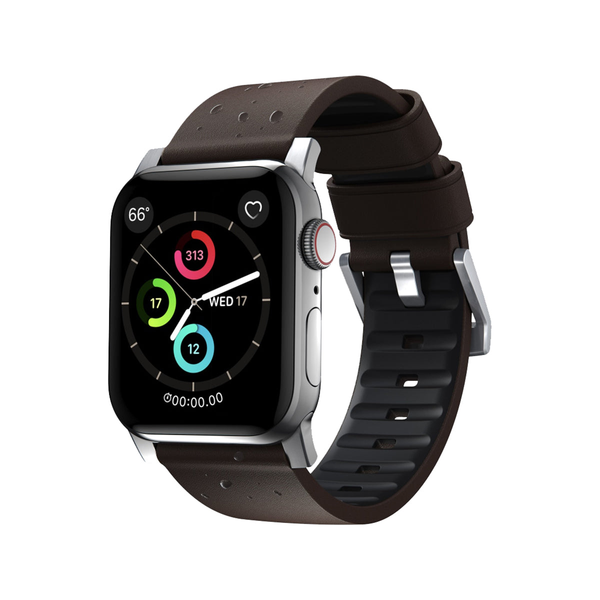Nomad Active Band Pro 40mm / 41mm Silver Stainless Steel with Genuine Brown Leather Strap - Compatible with Apple Watch for Workout, Travel & Everyday Wear