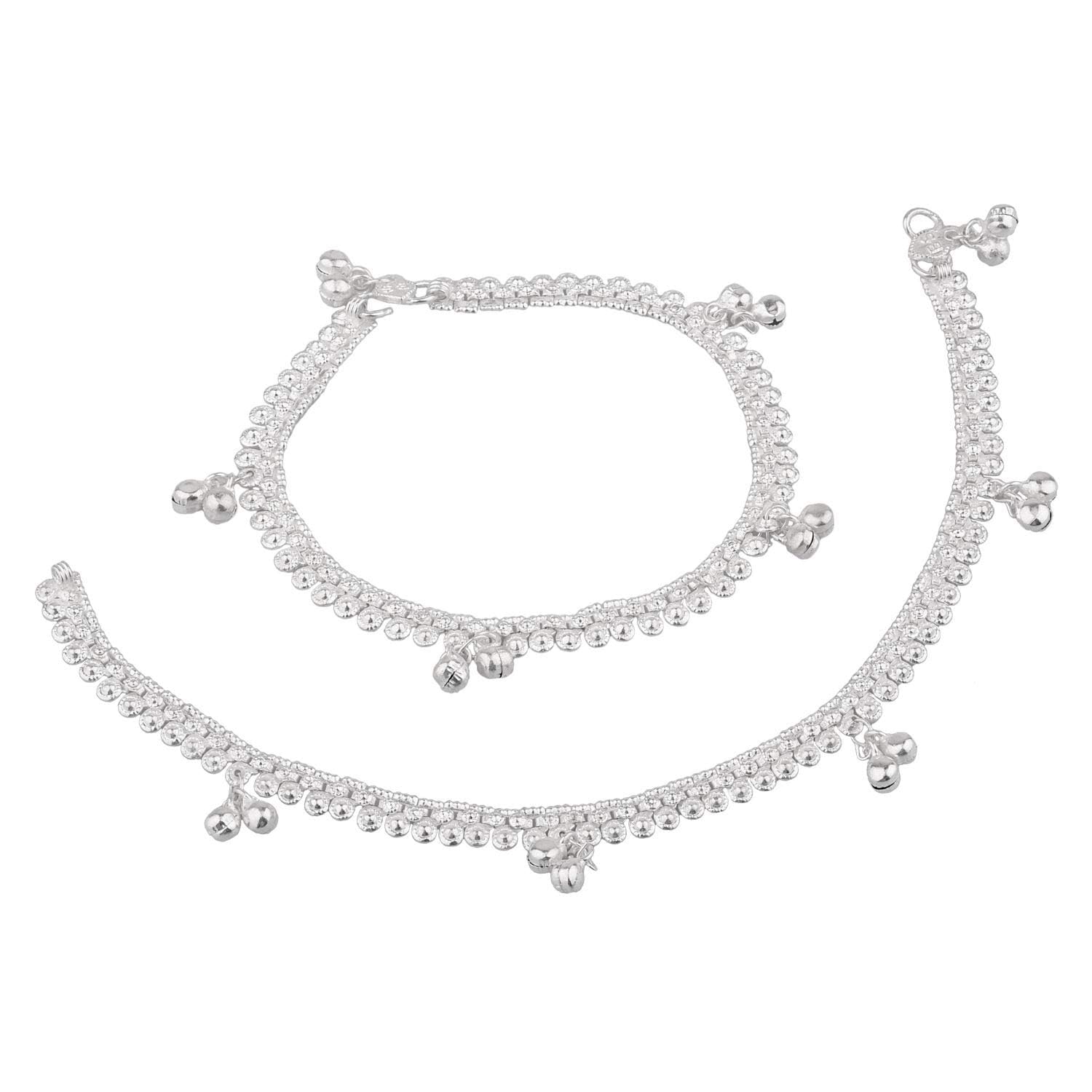 Elegant Indian Silver Tone Meenakari Jewelry Set with Bell Charms & Crystals - Women's Anklet Bracelet Payal Foot Jewelry for Festivals, Weddings & Boho Style