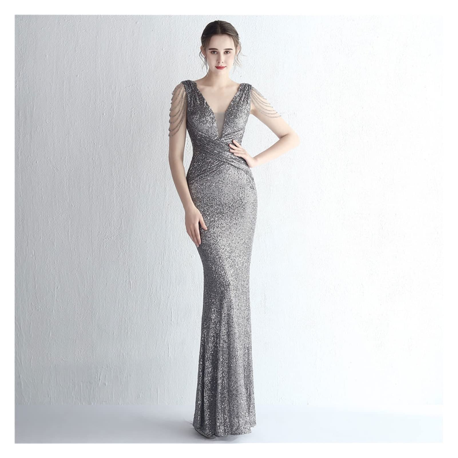 Sparkling Sequin Women's Evening Party Dress - Sexy V-Neck Cocktail Prom Formal Gown Maxi Bodycon Dress for Night Out, Wedding, Gala (Color: C, Size: S) | Perfect for Special Occasions & Holiday Parties