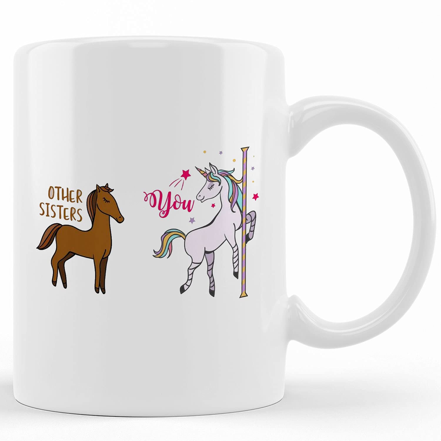Funny Sister Gift Mug - Horse & Unicorn Design Ceramic Coffee Cup (11oz/15oz) for Tea & Coffee | Perfect Birthday, Christmas & Thanksgiving Present | Cute Novelty Gift for Sisters & Best Friends | Ideal for Home, Office & Gifting