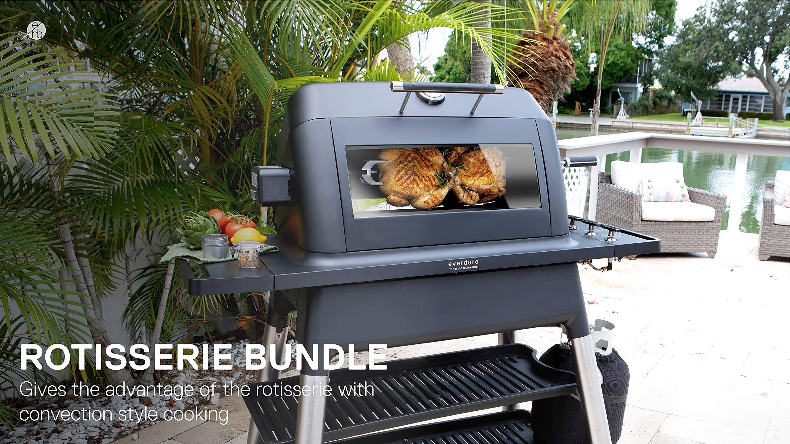 Everdure Rotisserie Kit with Internal Viewing Light - Compatible with Gas Grills | Rotating Spit with Large Glass Window & Collapsible Design | Perfect for Backyard BBQs, Camping & Outdoor Cooking