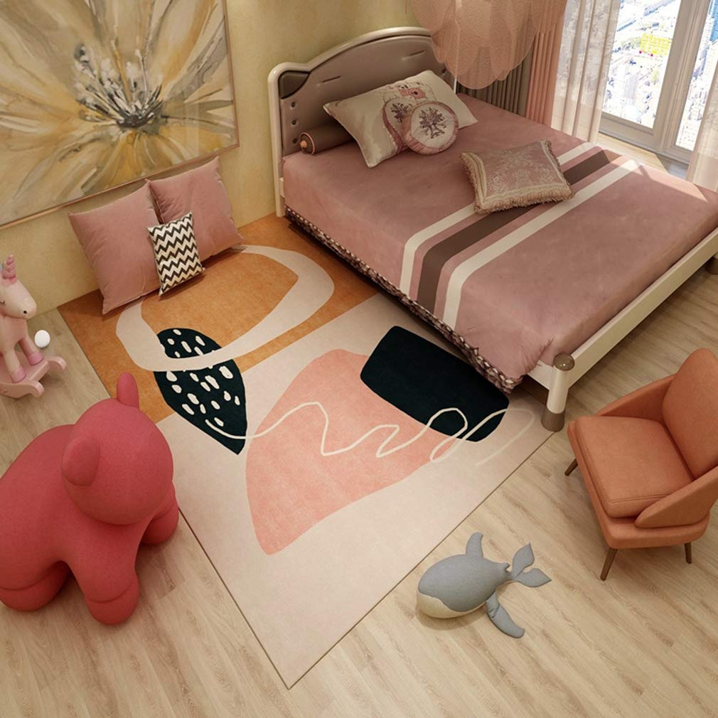 Soft Abstract Art Area Rug - 6.5'x6.5' Square Fleece Carpet for Living Room, Bedroom, Nursery | Non-Slip Indoor Outdoor Rug for Kids Crawling, Nordic Modern Home Decor | Perfect for Playrooms, Dorm Rooms & Cozy Spaces