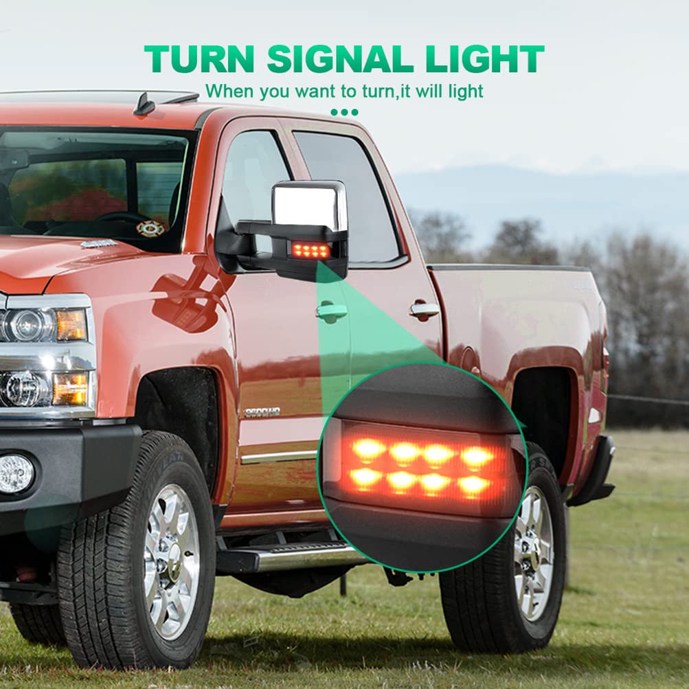 AUTOMUTO Power Heated Towing Mirrors with Turn Signal & Puddle Light - Compatible with 2007-2013 Chevy Tahoe/Suburban/Avalanche (Driver & Passenger Side) - Perfect for Towing, Camping & Off-Road Adventures