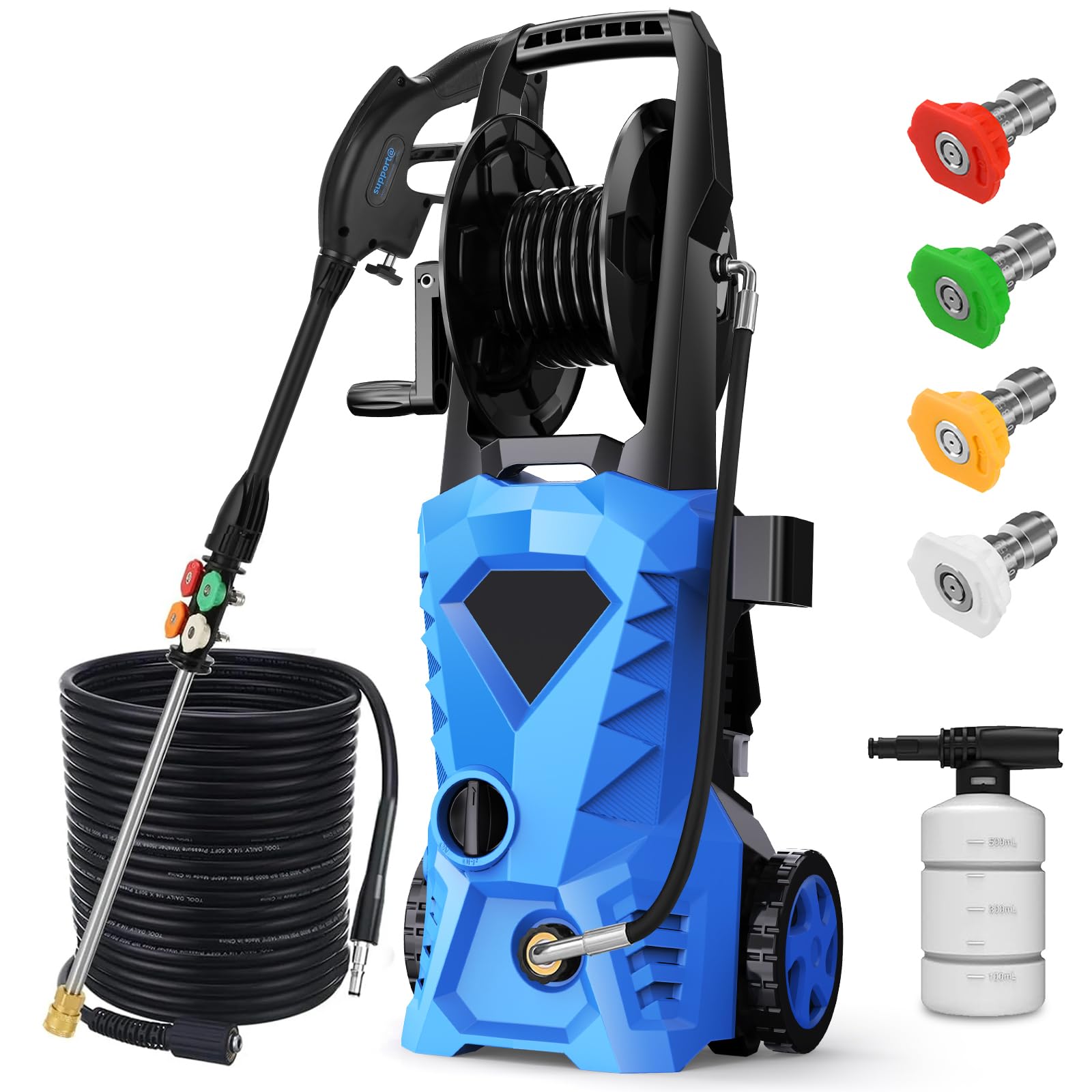 4500PSI 3.0GPM Electric Pressure Washer with Upgraded 33ft Hose Reel, Foam Cannon & 4 Nozzles - High Power Electric Cleaner for Home, Driveway, Car Washing, Patio, Fence and Outdoor Cleaning - Perfect for Residential and Commercial Use