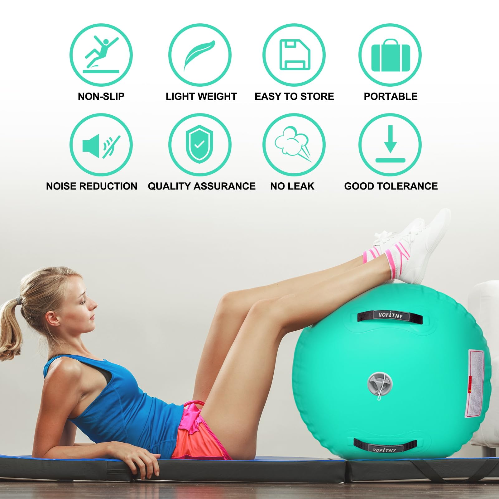 VOFiTNY Inflatable Gymnastics Air Mat - Foldable Tumbling Track with Air Barrel & Octagon Mat | Includes Electric Pump for Home, Gym & Backyard Training | Perfect for Cheerleading, Yoga & Kids Play