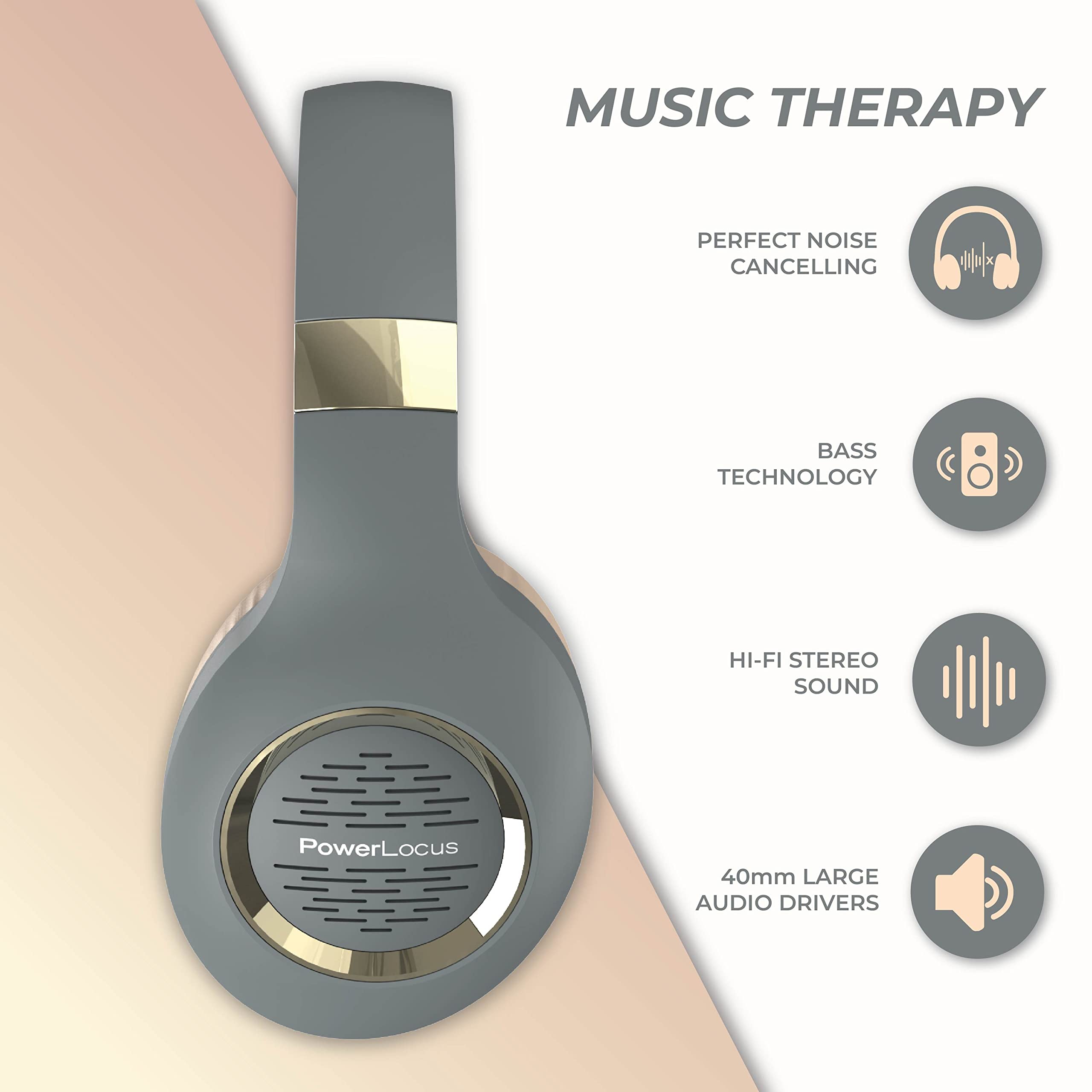 PowerLocus Wireless Bluetooth Over-Ear Headphones with Hi-Fi Stereo & Deep Bass, Foldable Design with Soft Earmuffs & Built-in Mic - for Phone, Tablet, PC (Perfect for Travel, Gaming & Office Work)