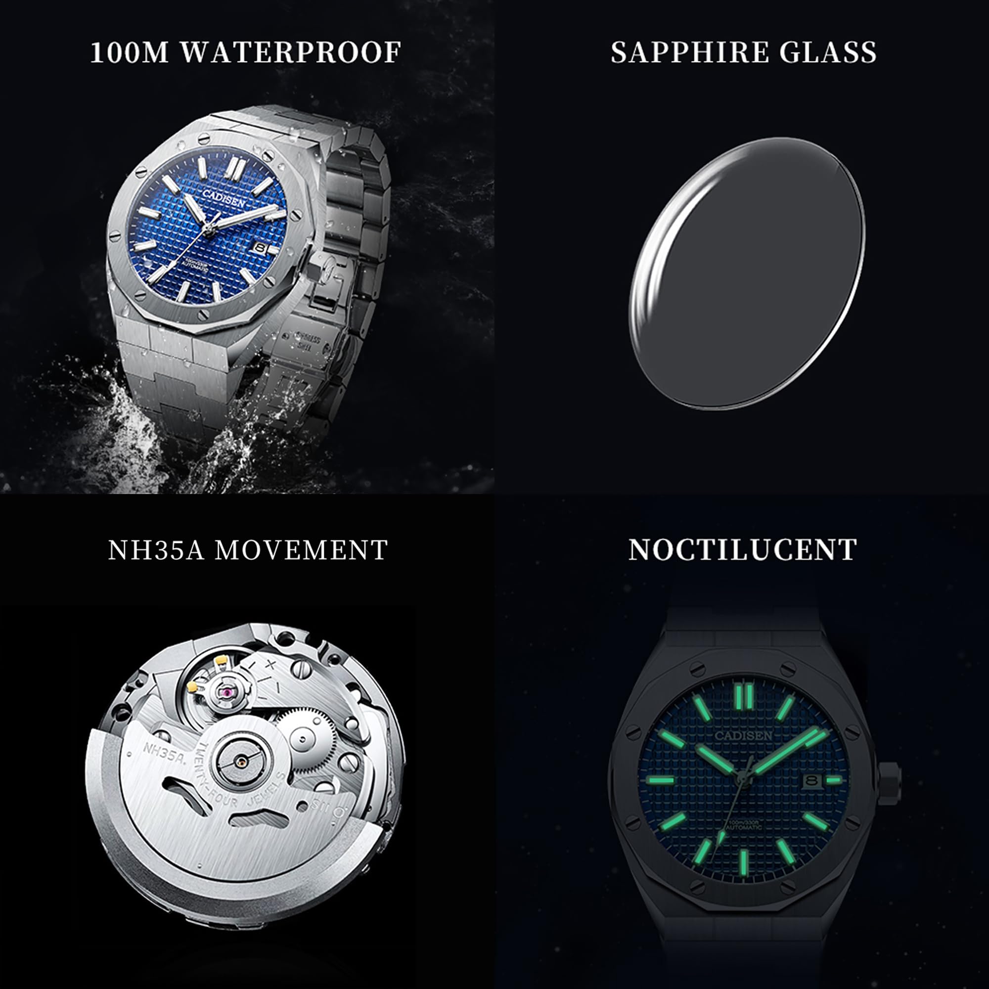 CADISEN Automatic Men's Mechanical Watch - Waterproof Business Dress Watch with Date Display & Stainless Steel Band | Perfect for Office, Formal Events & Everyday Wear