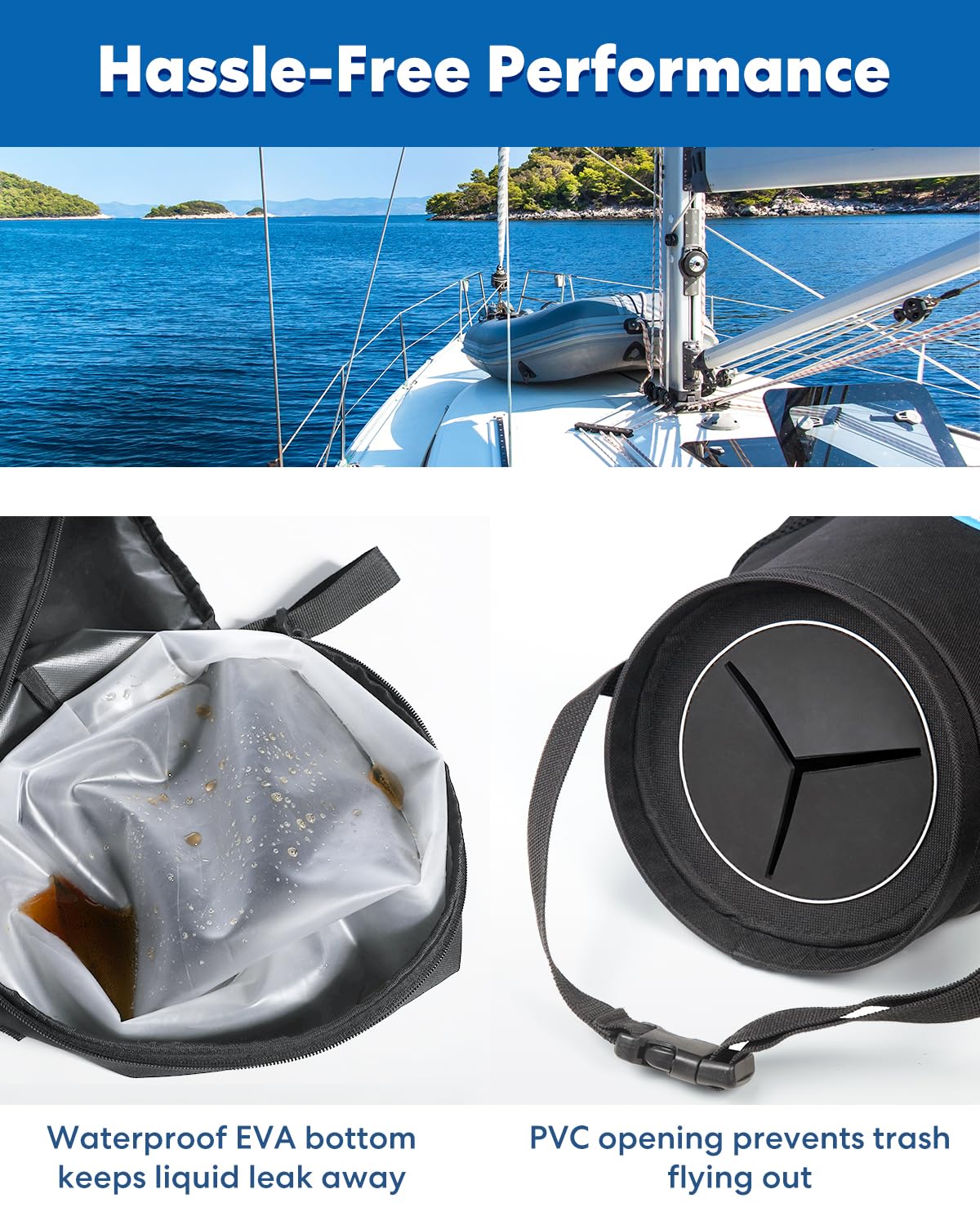 Portable Marine Trash Can with Bottom Zipper for Easy Cleaning | Collapsible Boat Garbage Bag | Reusable & Durable | Perfect for Fishing, Boating & RV Trips
