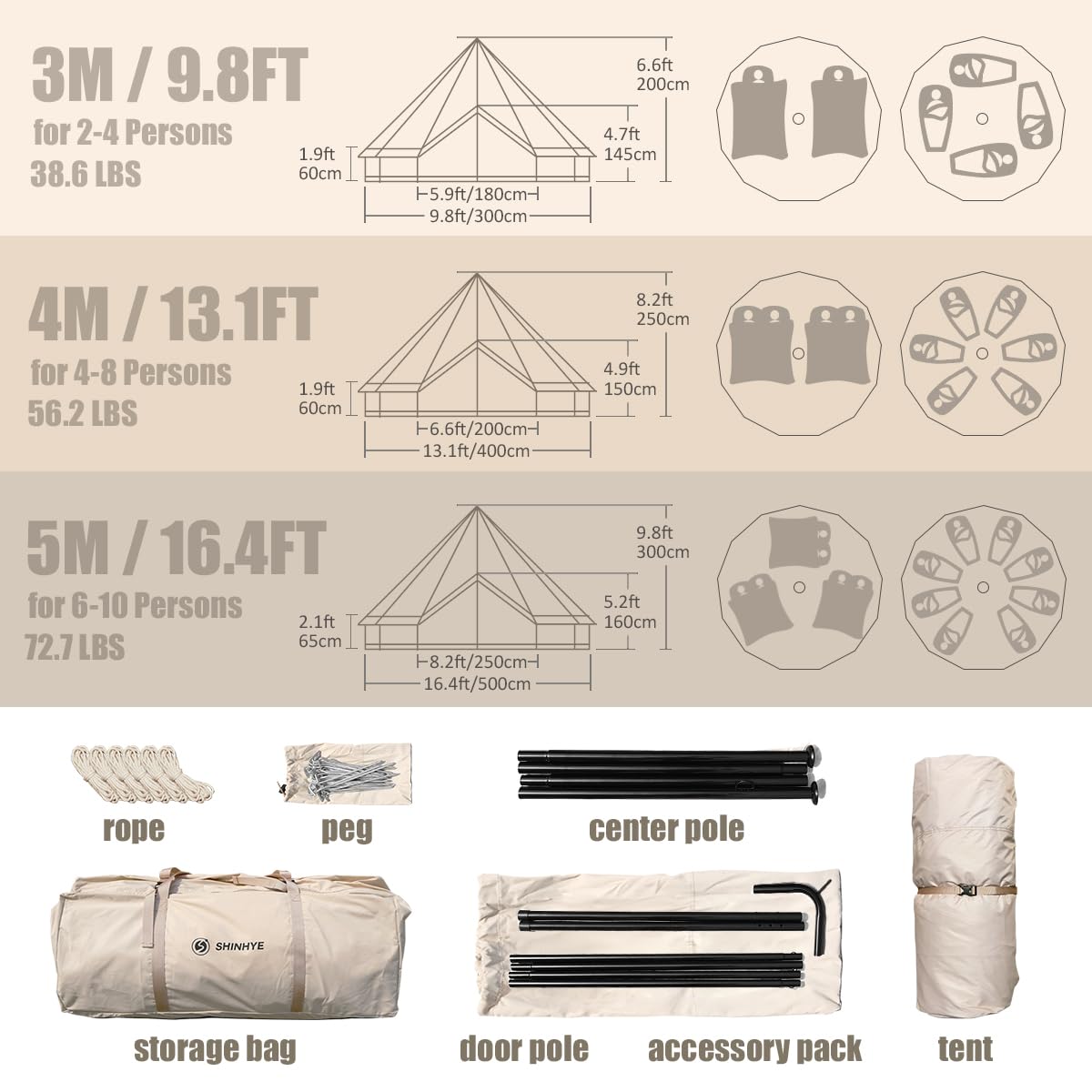**Premium 4-Season Canvas Bell Tent for Glamping & Camping - 3M/4M/5M Yurt Tent with Stove Jack - Durable Family Outdoor Tent for Hunting, Parties & Backyard Adventures (3M - 9.8FT)**    **Use Cases:** Perfect for family camping, luxury glamping, outdoor hunting trips, backyard parties, and wilderness adventures.