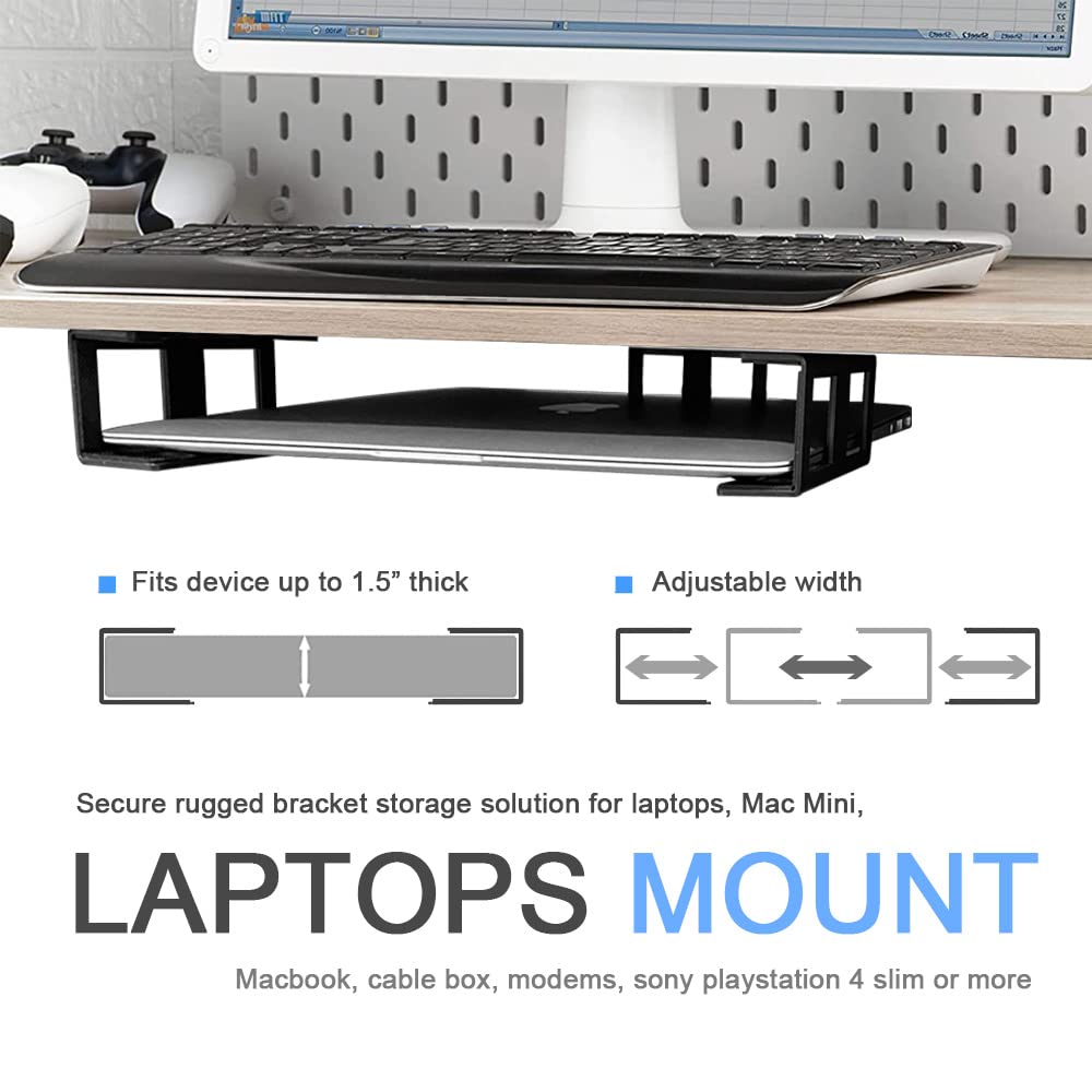 IFCASE Under Desk Laptop Mount - Hard Aluminum Under Desk Shelf Holder for Laptop, Mac Mini, MacBook & Keyboard | Adhesive & Screw Installation | Anti-Scratch Silicone Pad (Black) | Perfect for Home Office, Gaming Setup & Workspace Organization