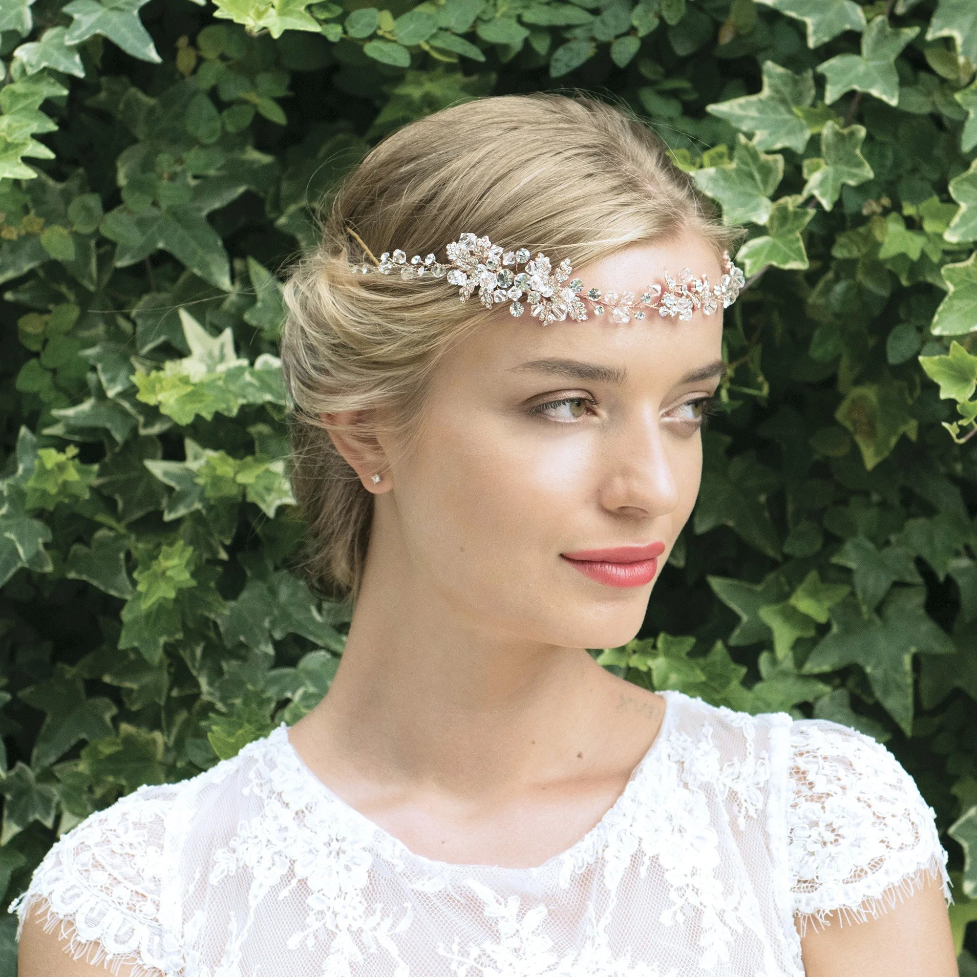 Elegant Rose Gold Bridal Hair Vine with Sparkling Crystals - Perfect for Weddings & Special Occasions | Ivory & Co by FIRENSA