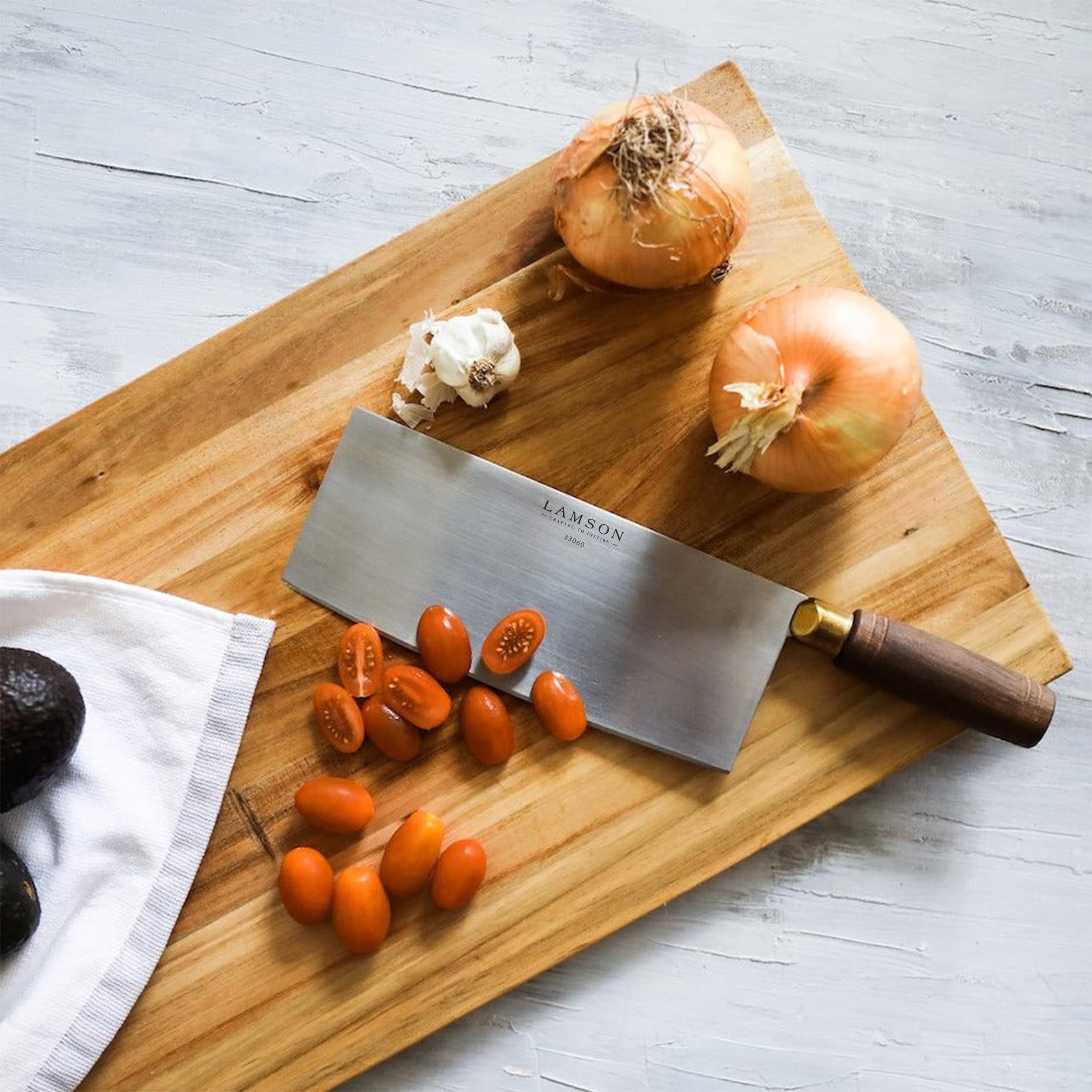 Lamson 8 Inch Professional Chinese Chef Knife - High Carbon Stainless Steel Vegetable Cleaver with Ergonomic Walnut Handle - Perfect for Chopping, Slicing, and Dicing Vegetables, Herbs, and Meats in Asian Cooking