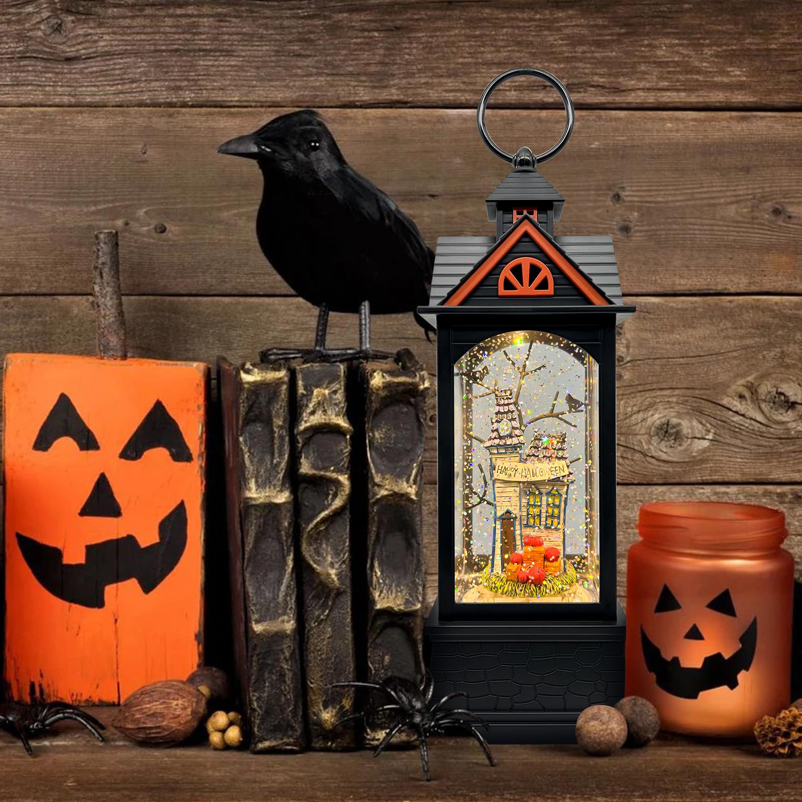 Halloween Snow Globe Lantern with 6-Hour Timer - USB & Battery Powered Spooky Decor for Halloween Parties, Indoor Festive Lighting, Haunted House & Trick-or-Treat Scene Decoration