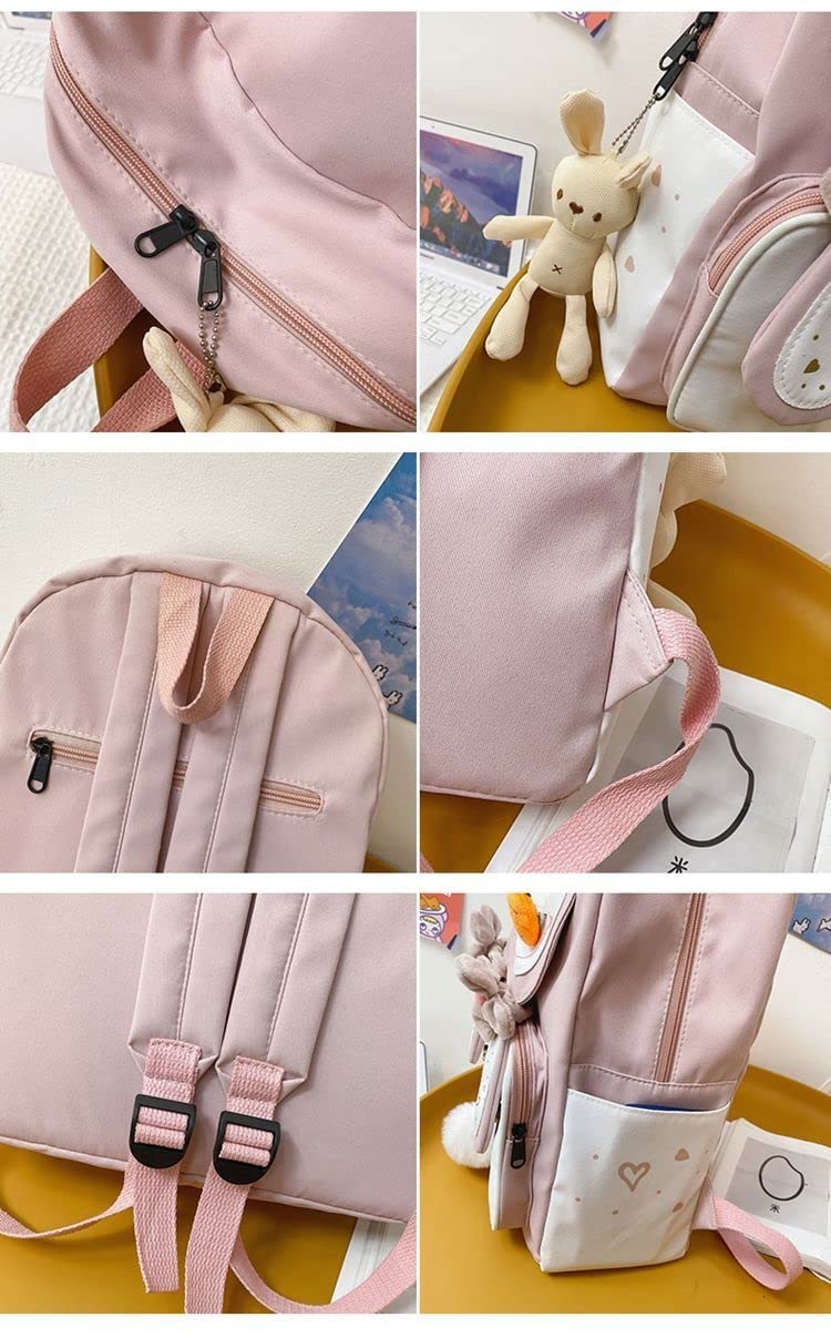 Cute Bunny Ear Backpack for Teen Girls - Large Kawaii School Bag with Pendant Pins, Laptop Satchel Bookbag for Students (Pink) - Perfect for School, College, Travel & Everyday Use