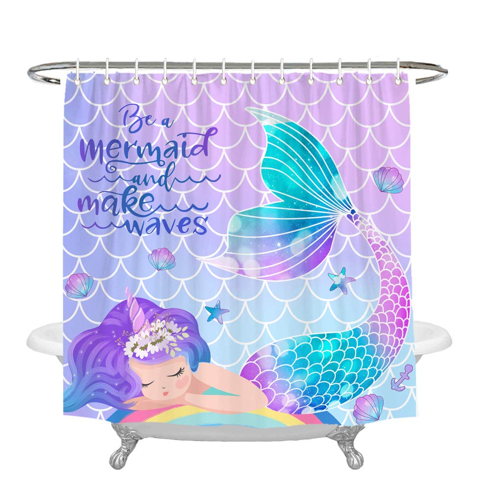Mermaid Tail Shower Curtain - 72x72 Inch Bathroom Decor with Hooks, Waterproof Fabric for Girls & Kids - Perfect for Themed Bathrooms, Birthday Gifts & Fantasy Room Decor
